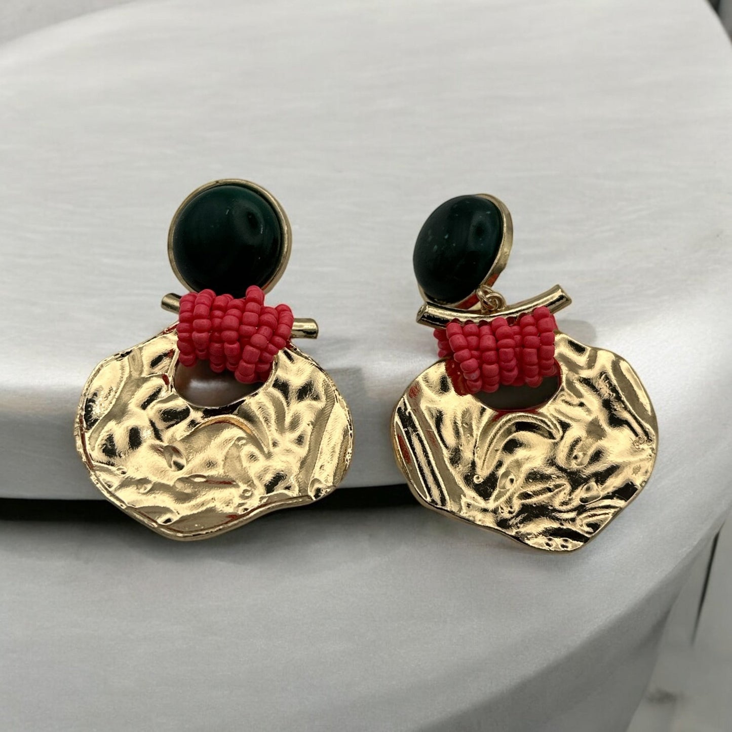 Green and Pink Beaded Statement Earrings – Unique Bold Drop Earrings for Women - Fatisha Boutique