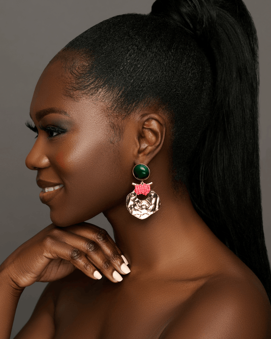 Green and Pink Beaded Statement Earrings – Unique Bold Drop Earrings for Women - Fatisha Boutique