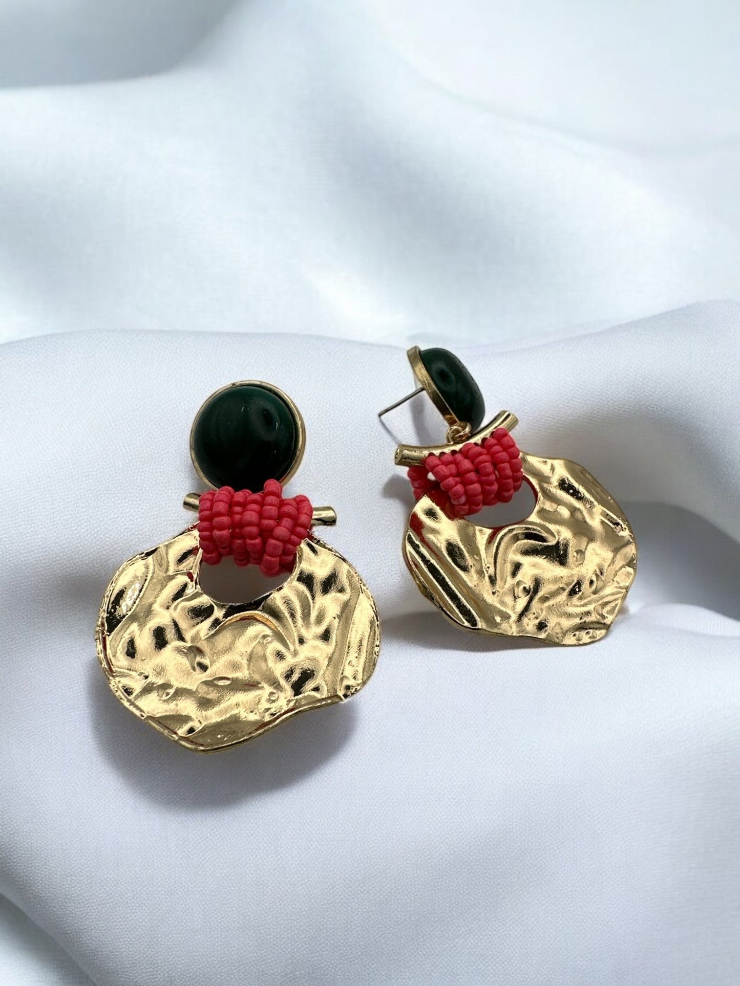 Green and Pink Beaded Statement Earrings – Unique Bold Drop Earrings for Women - Fatisha Boutique