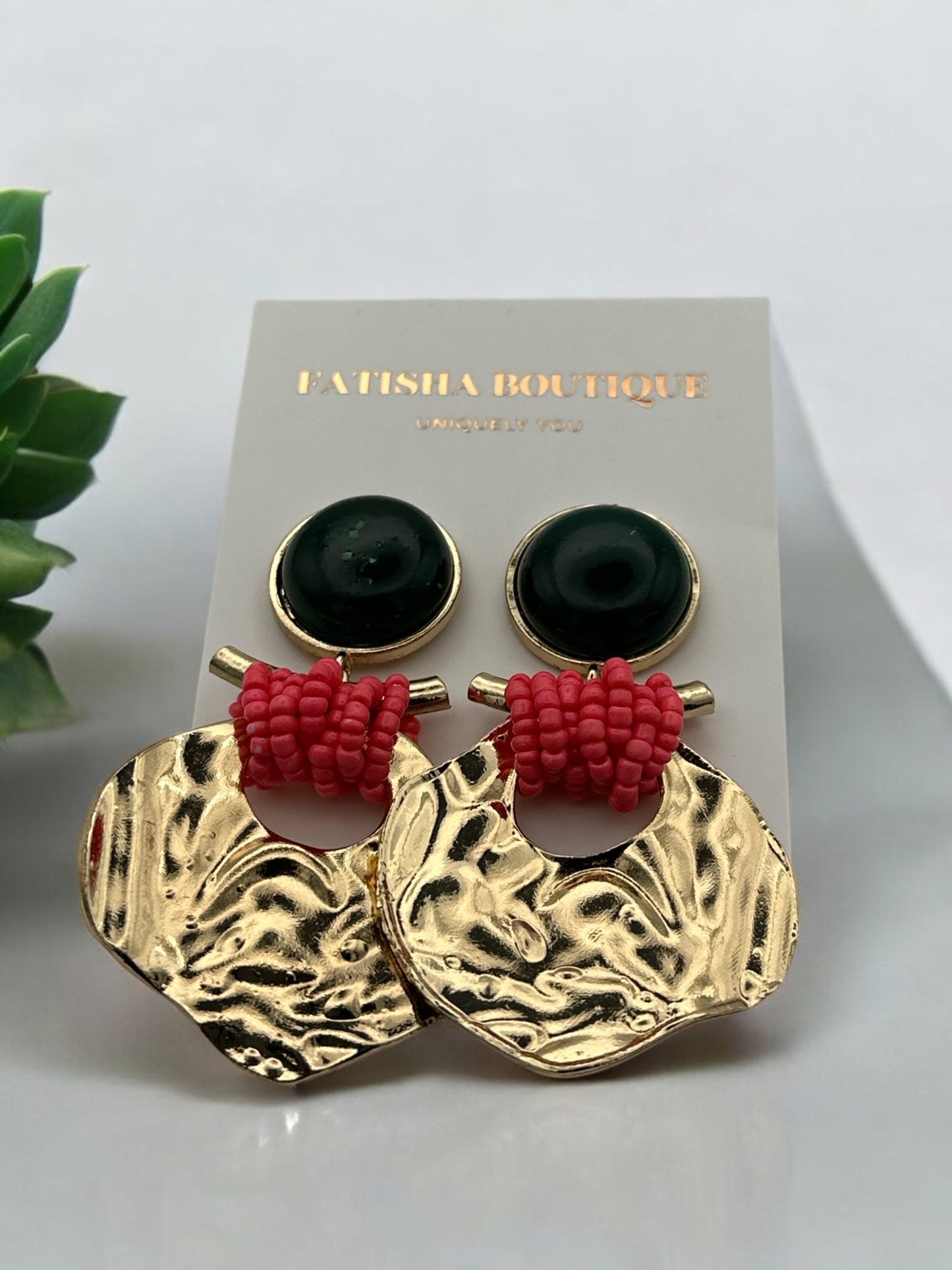 Green and Pink Beaded Statement Earrings – Unique Bold Drop Earrings for Women - Fatisha Boutique