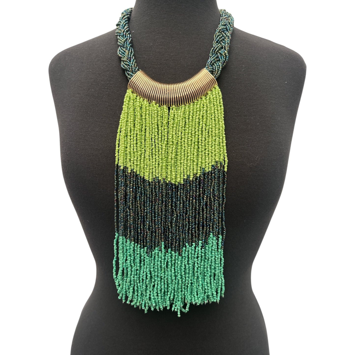 Green & Black African Beaded Necklace – Handmade Tribal Fringe Jewellery - Fatisha Boutique