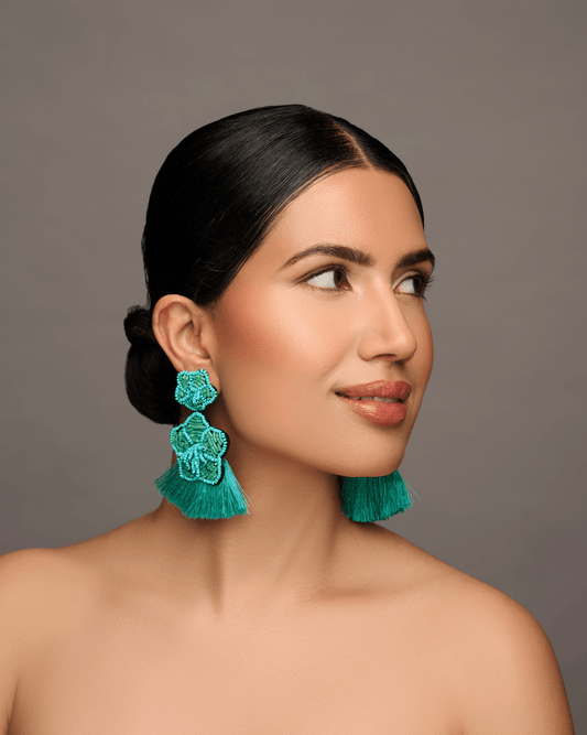 Green Bohemian Beaded Thread Tassels Summer Earrings - Fatisha Boutique