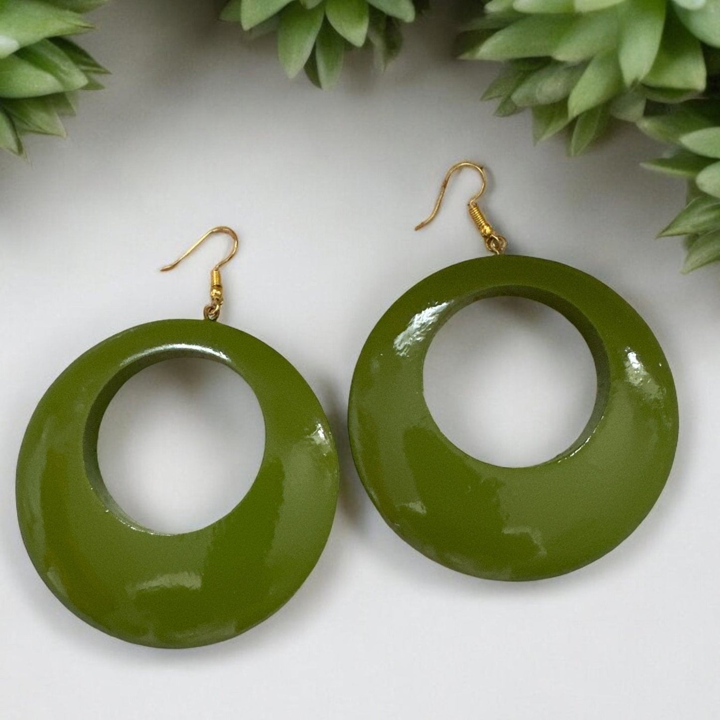 Green Wooden Dangle Ethnic Earrings - Fatisha Boutique