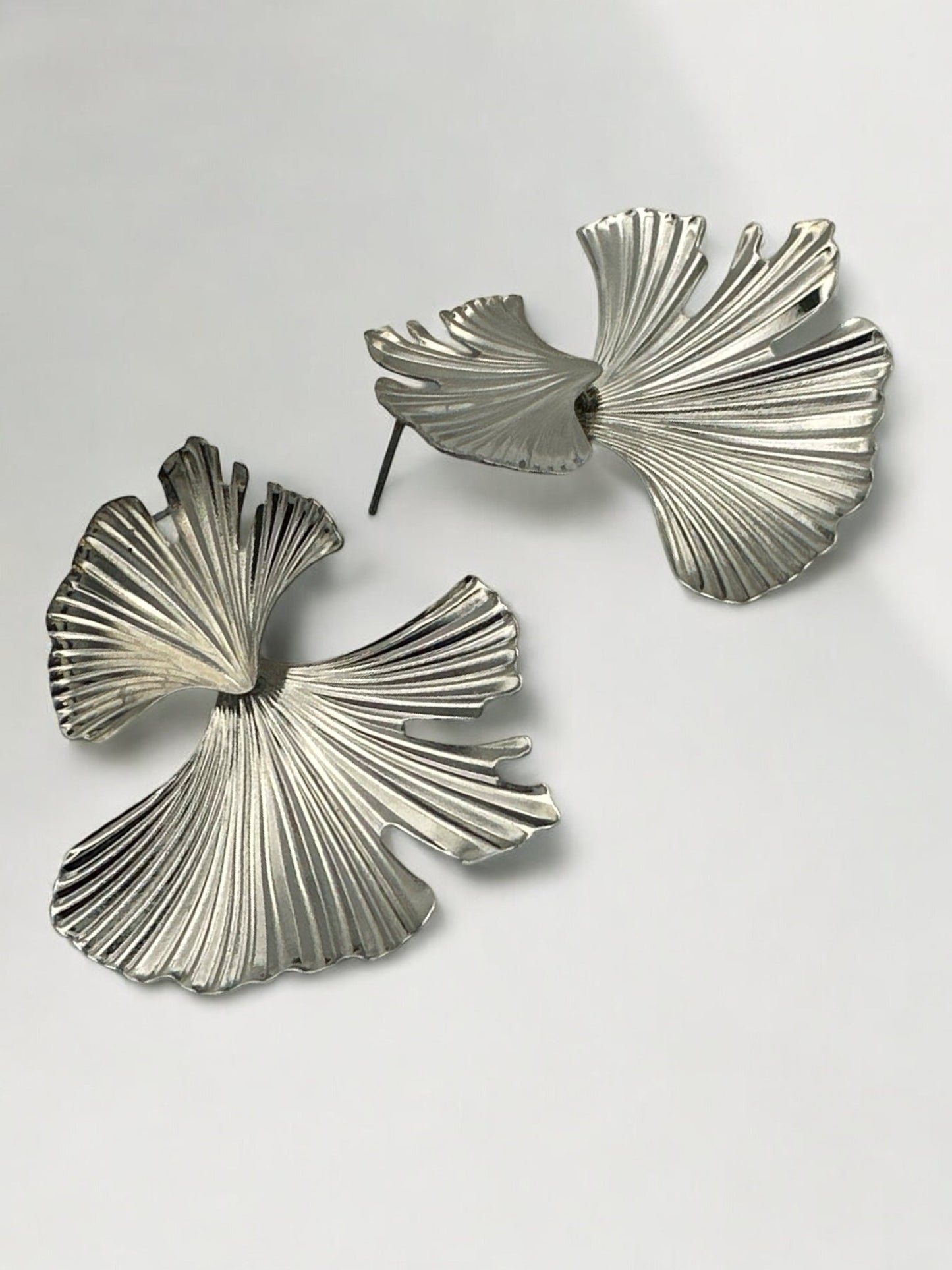 Hammered Alloy Metal Ginkgo Leaves Shaped Stud Drop Earrings - Fatisha Boutique