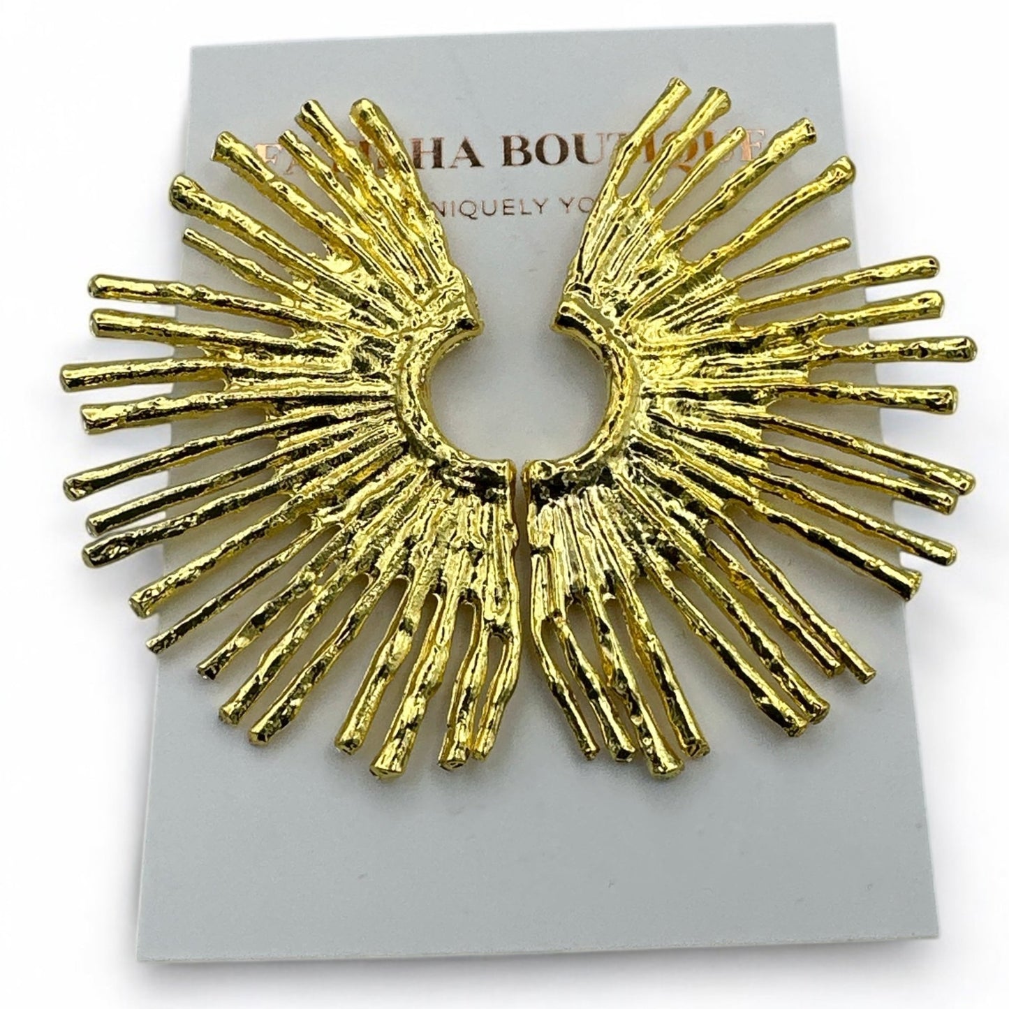 Hammered Brass Fan Stud Earrings – Bold Handmade Boho Statement Jewelry in Gold or Silver Finish& Silver - Fatisha Boutique