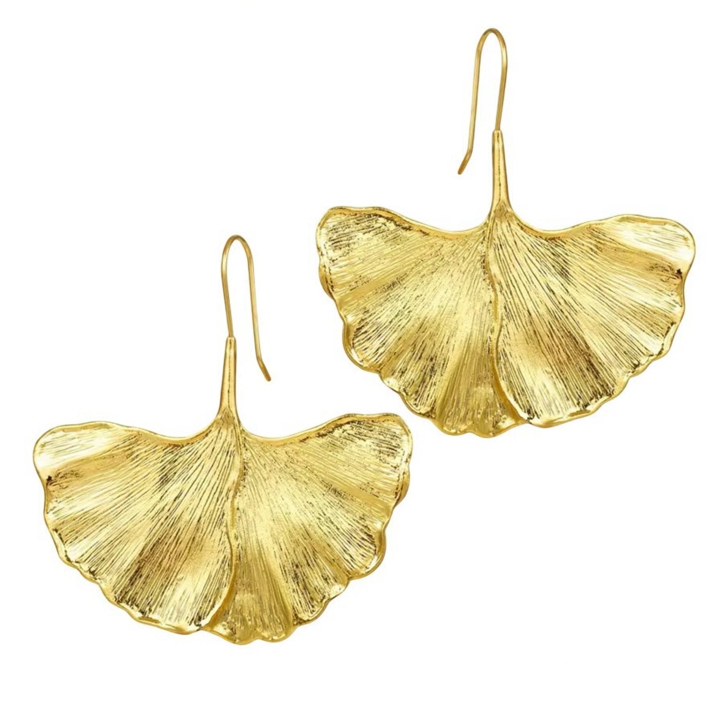 Hammered Ginkgo Leaf Drop Earrings – Gold Alloy Statement Jewellery - Fatisha Boutique