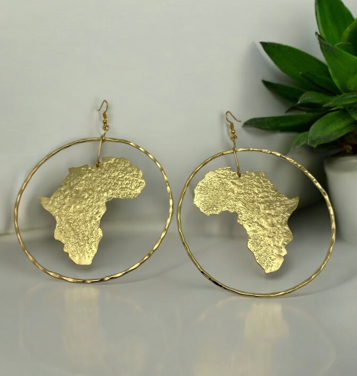 Hand Crafted Oversized African Map Bold Statement Brass Earrings - Fatisha Boutique