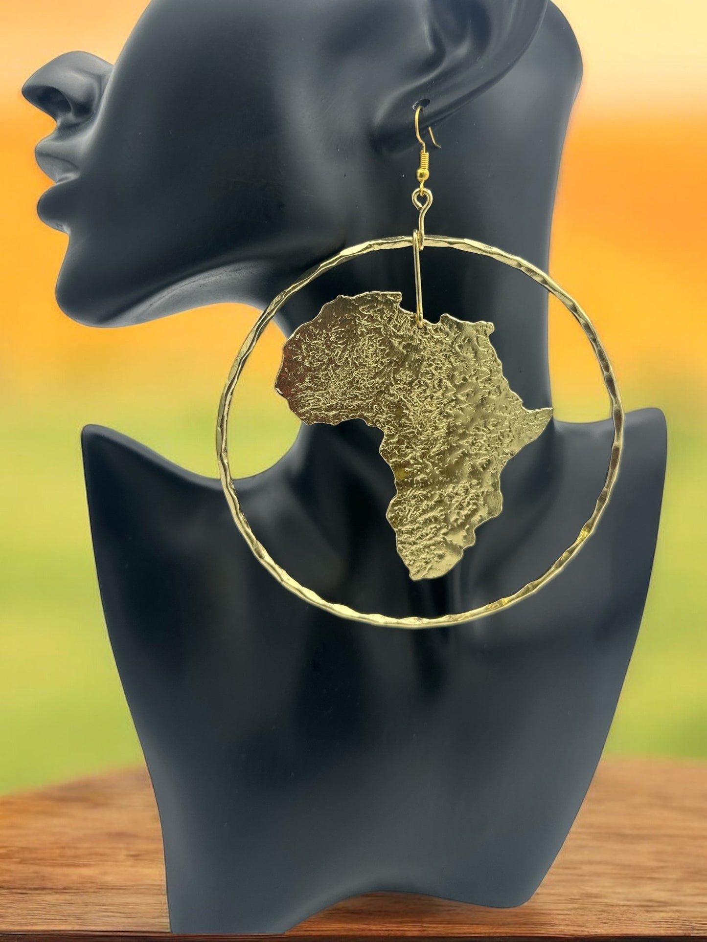 Hand Crafted Oversized African Map Bold Statement Brass Earrings - Fatisha Boutique