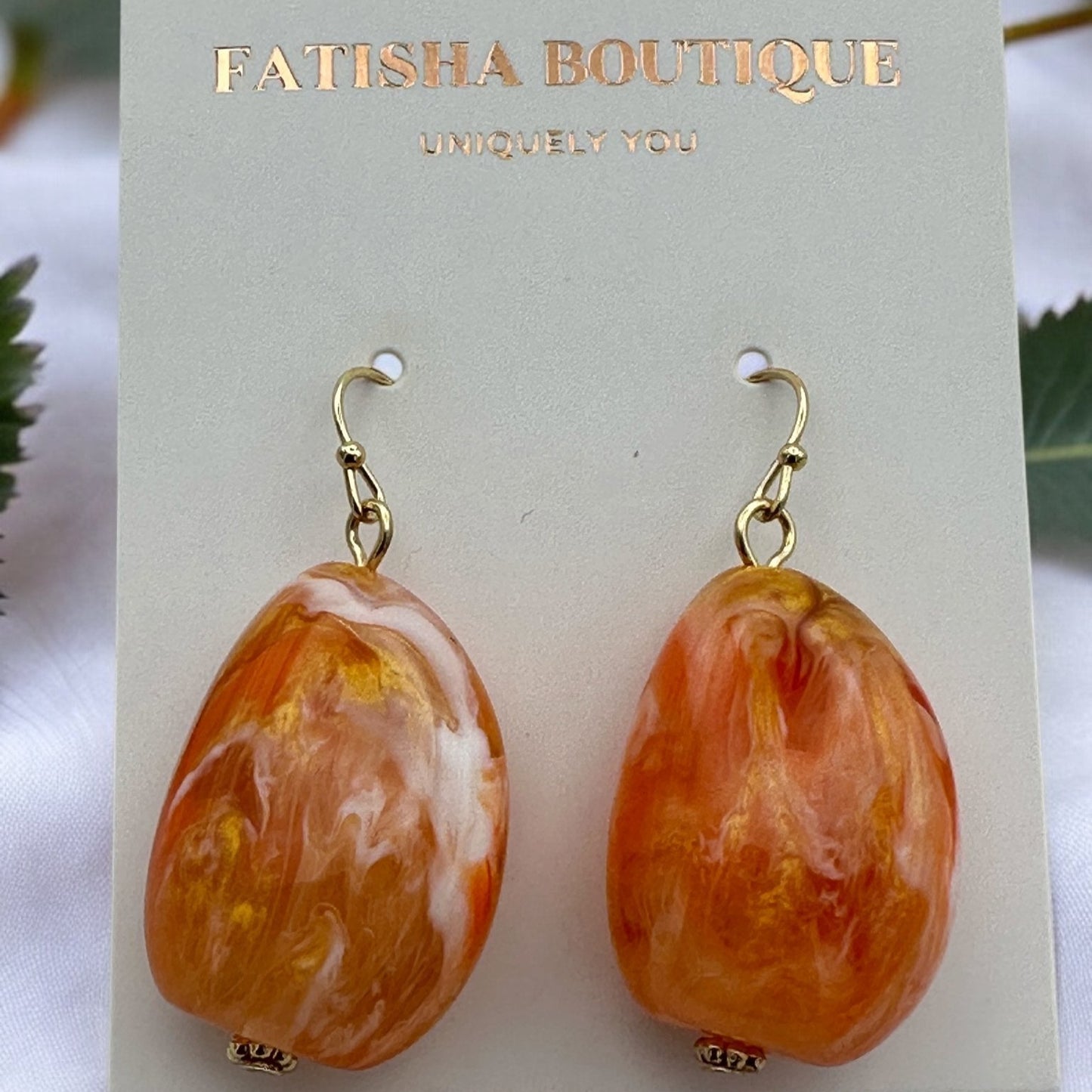 Handcrafted Boho Resin Bead Jewelry Set – Bold Orange Necklace and Earrings - Fatisha Boutique