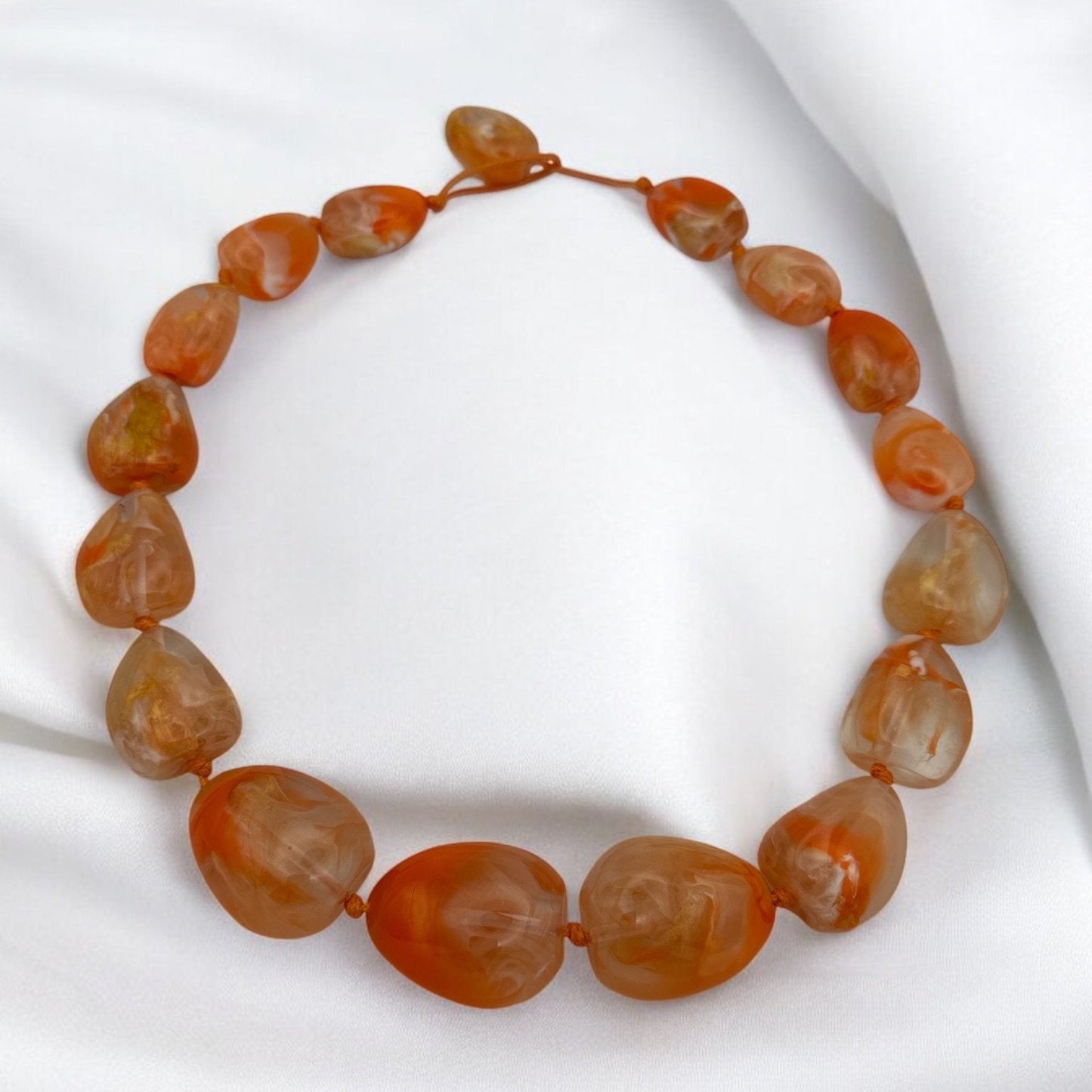 Handcrafted Boho Resin Bead Jewelry Set – Bold Orange Necklace and Earrings - Fatisha Boutique