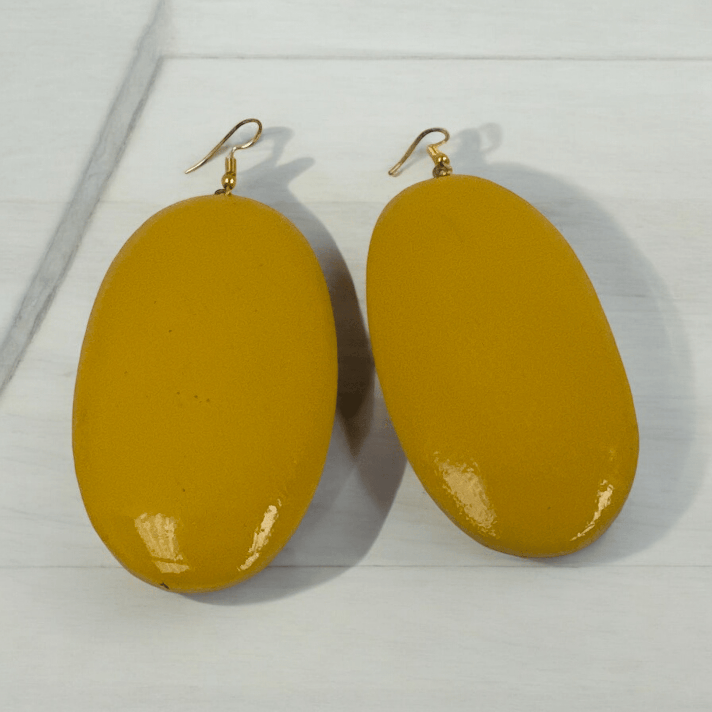 Handcrafted Bold Yellow Wooden Statement Dangle Earrings - Fatisha Boutique