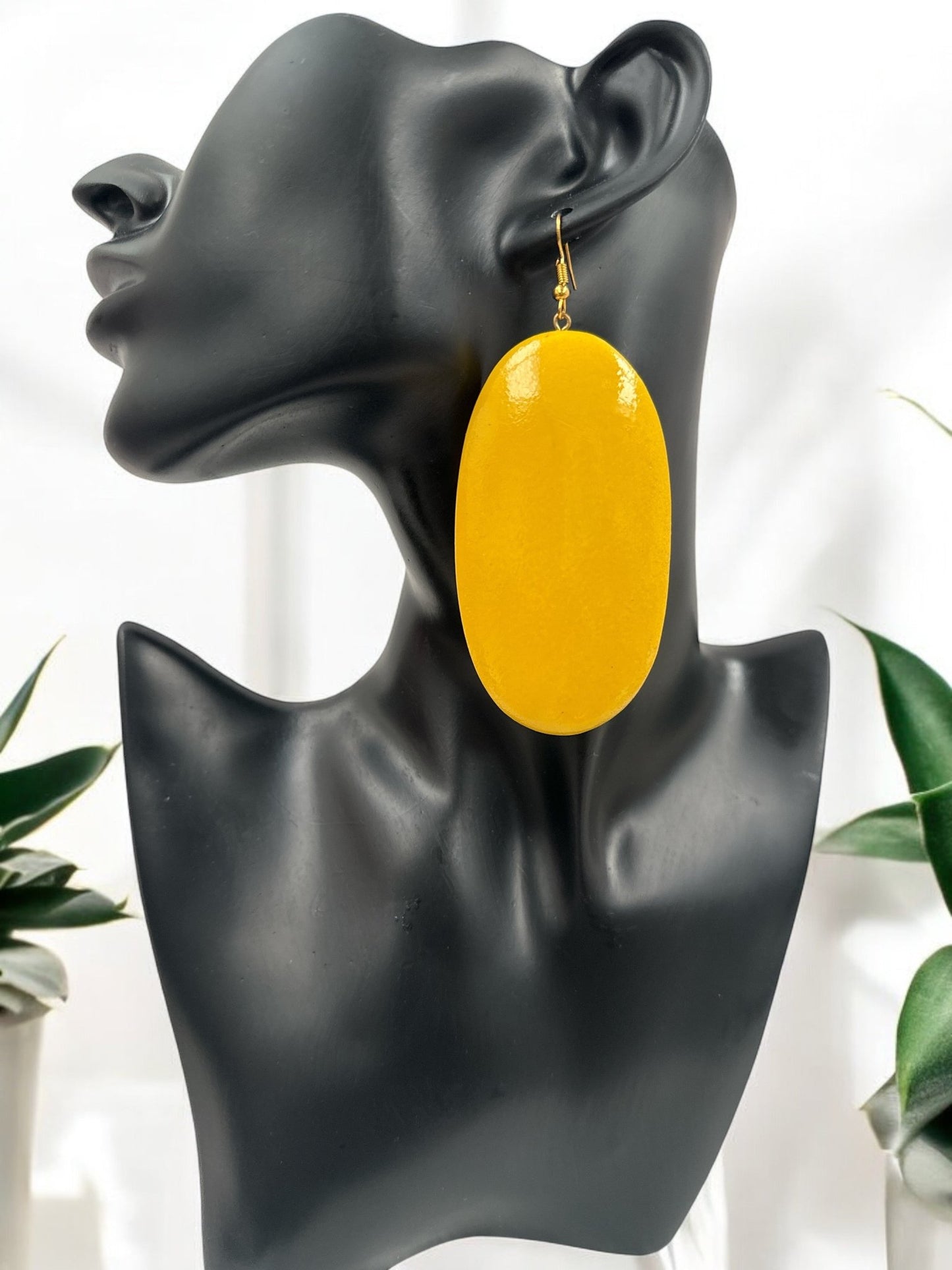 Handcrafted Bold Yellow Wooden Statement Dangle Earrings - Fatisha Boutique
