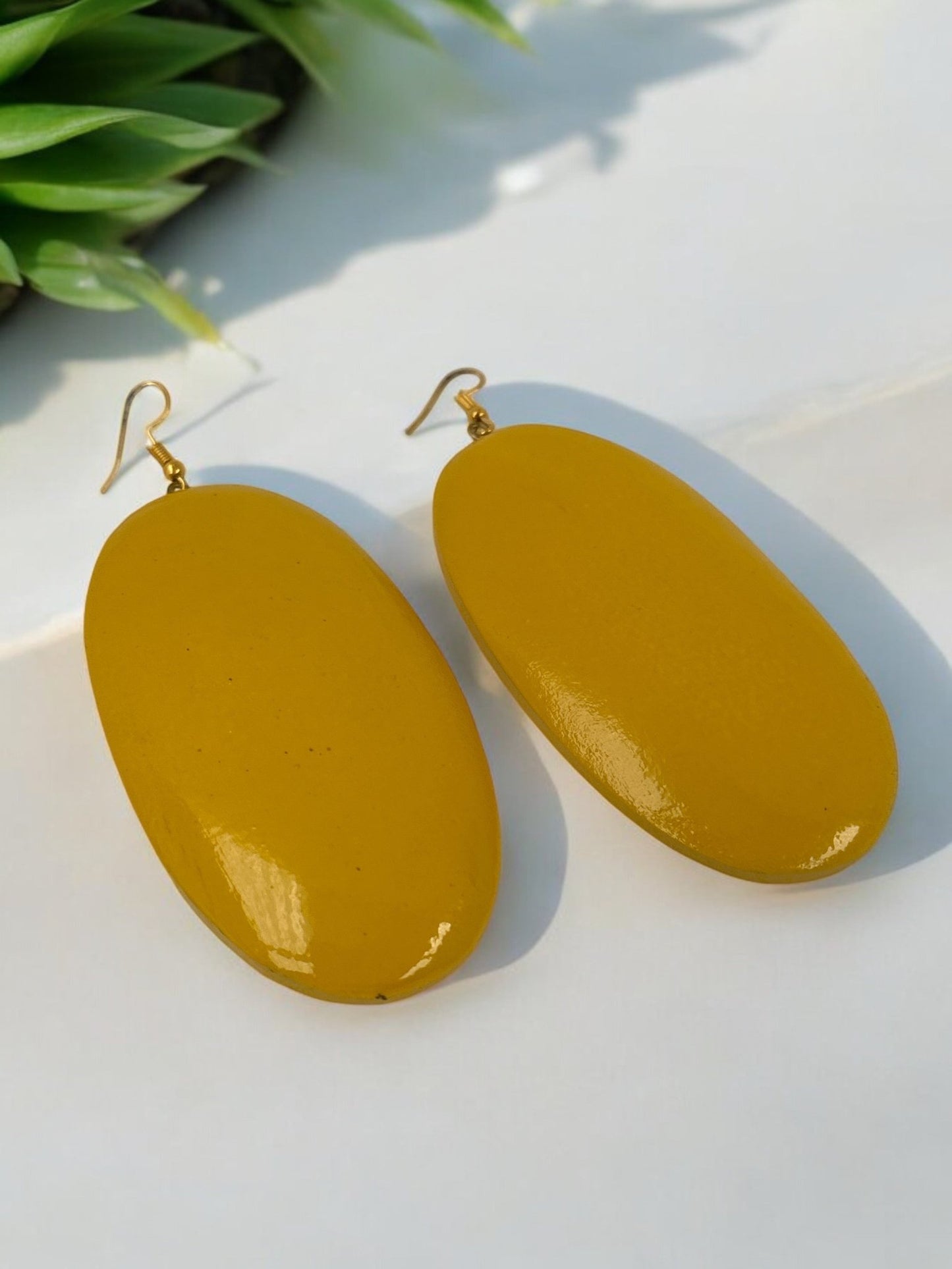 Handcrafted Bold Yellow Wooden Statement Dangle Earrings - Fatisha Boutique