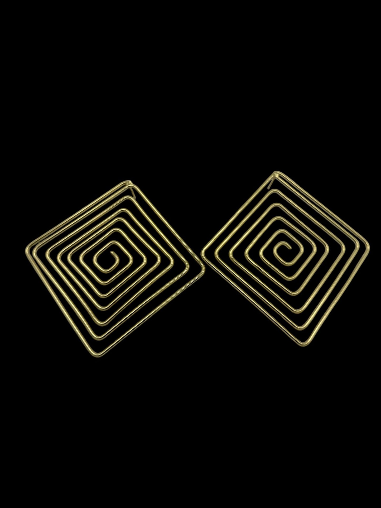 Handcrafted Geometric Spiral Square Design Brass Statement Earrings - Fatisha Boutique