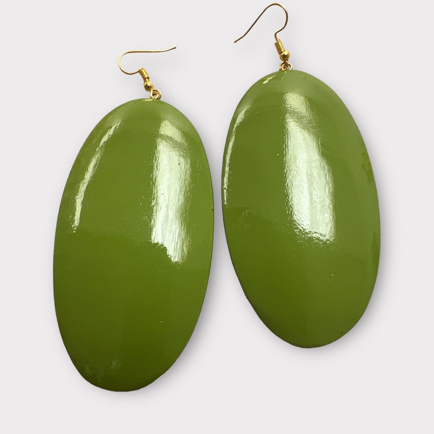 Handcrafted Green Wooden Oval Wooden Boho Chic Dangle Ethnic Earrings - Fatisha Boutique