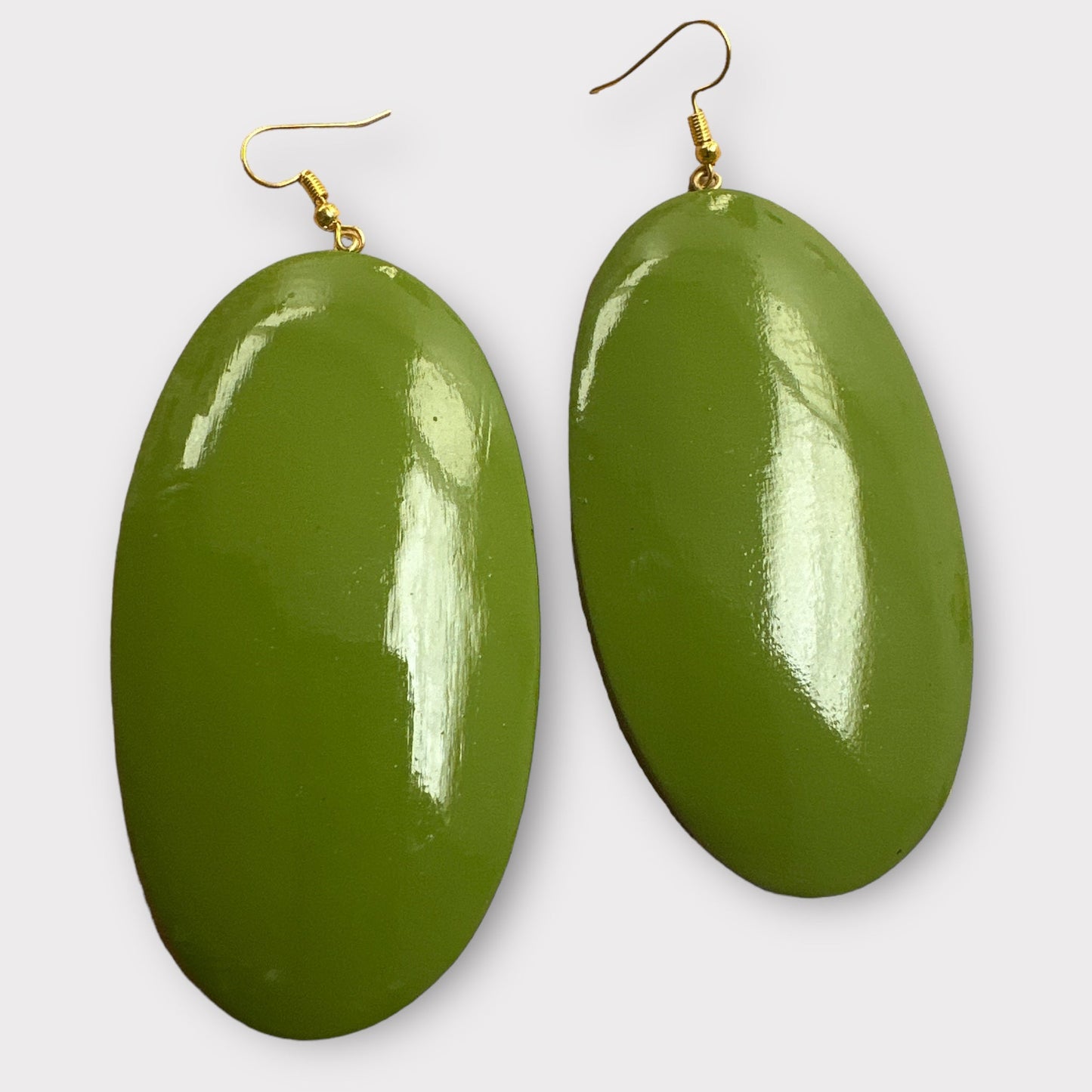 Handcrafted Green Wooden Oval Wooden Boho Chic Dangle Ethnic Earrings - Fatisha Boutique