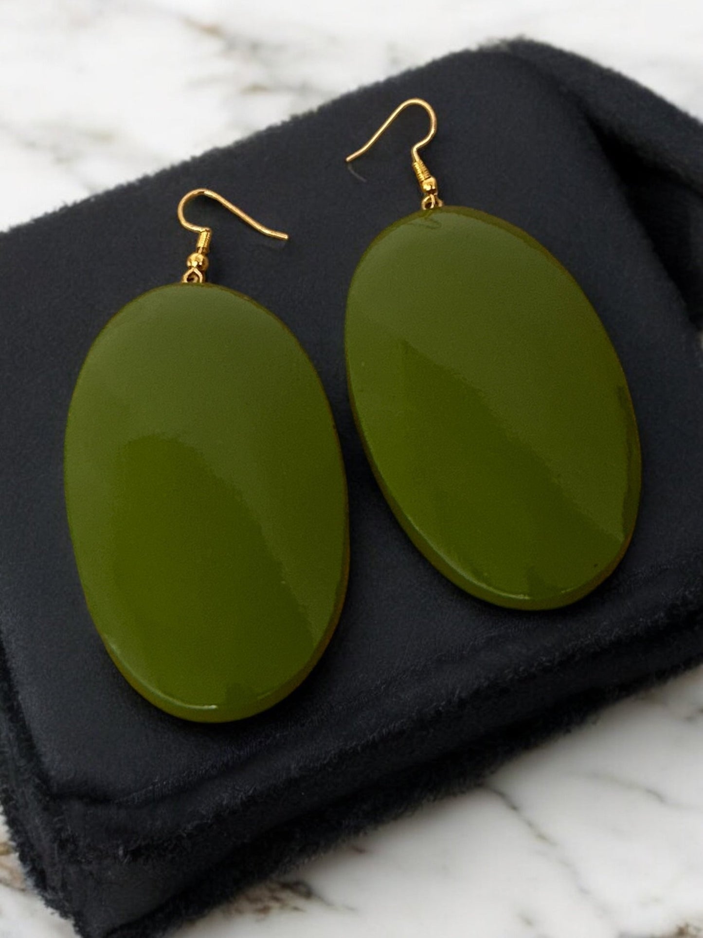 Handcrafted Green Wooden Oval Wooden Boho Chic Dangle Ethnic Earrings - Fatisha Boutique