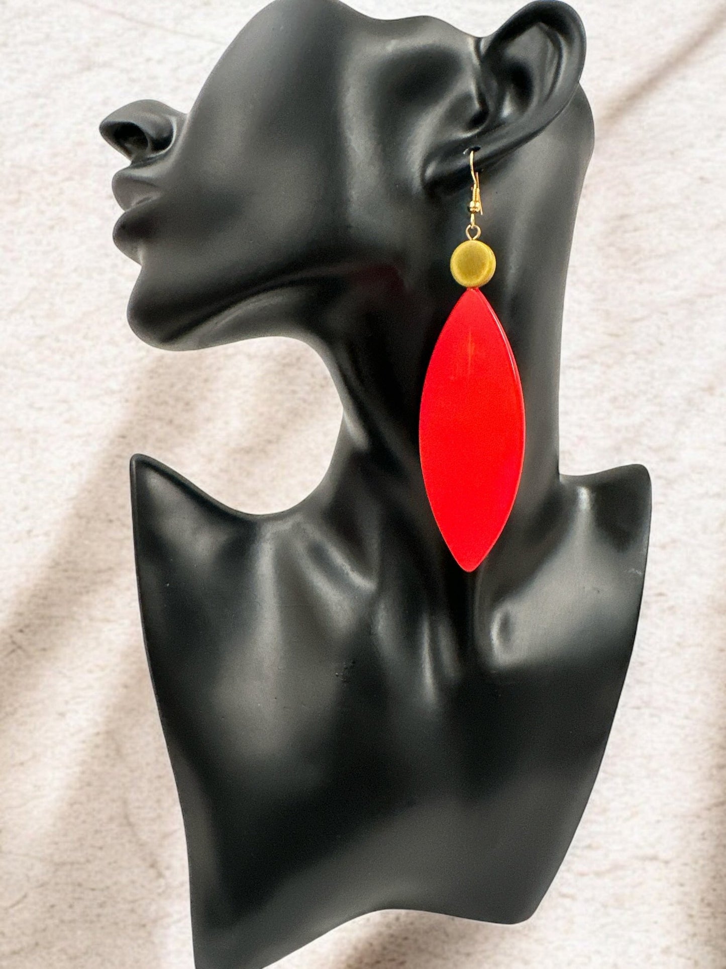 Handcrafted Long Dangle Resin Earrings - Bold Red and Green, Statement Earrings for Women - Fatisha Boutique