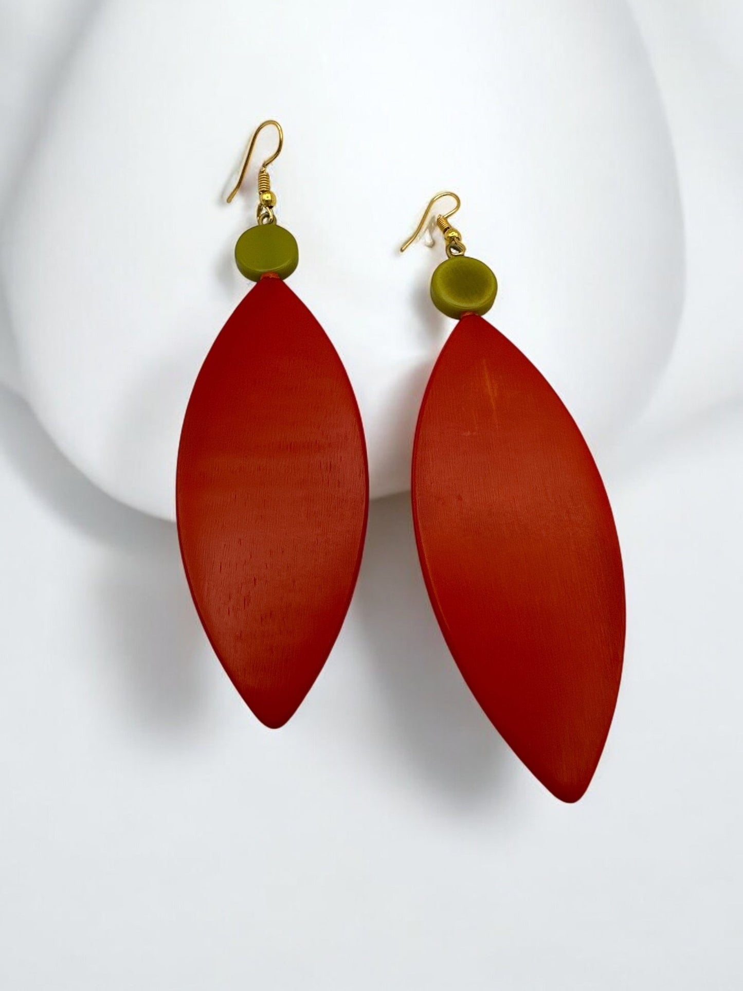 Handcrafted Long Dangle Resin Earrings - Bold Red and Green, Statement Earrings for Women - Fatisha Boutique