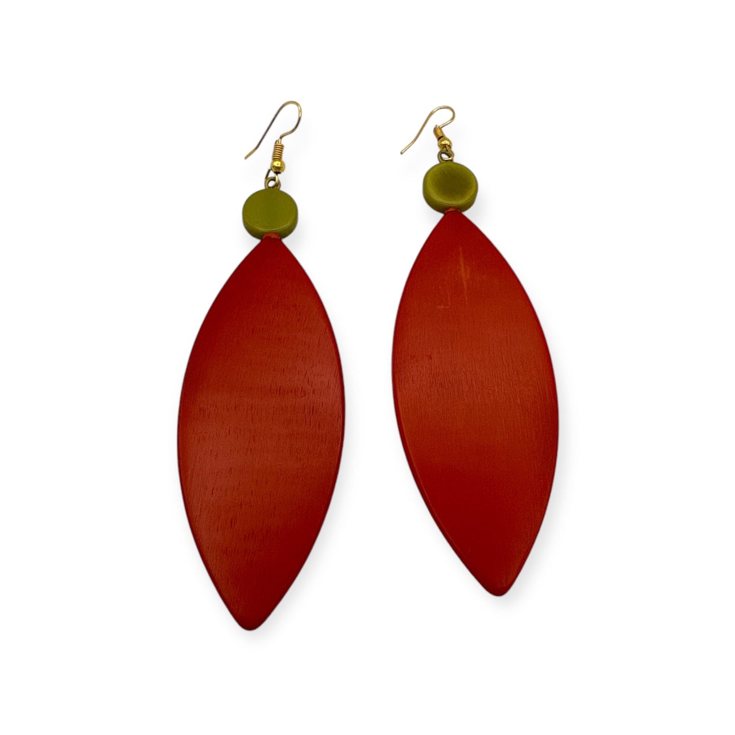 Handcrafted Long Dangle Resin Earrings - Bold Red and Green, Statement Earrings for Women - Fatisha Boutique