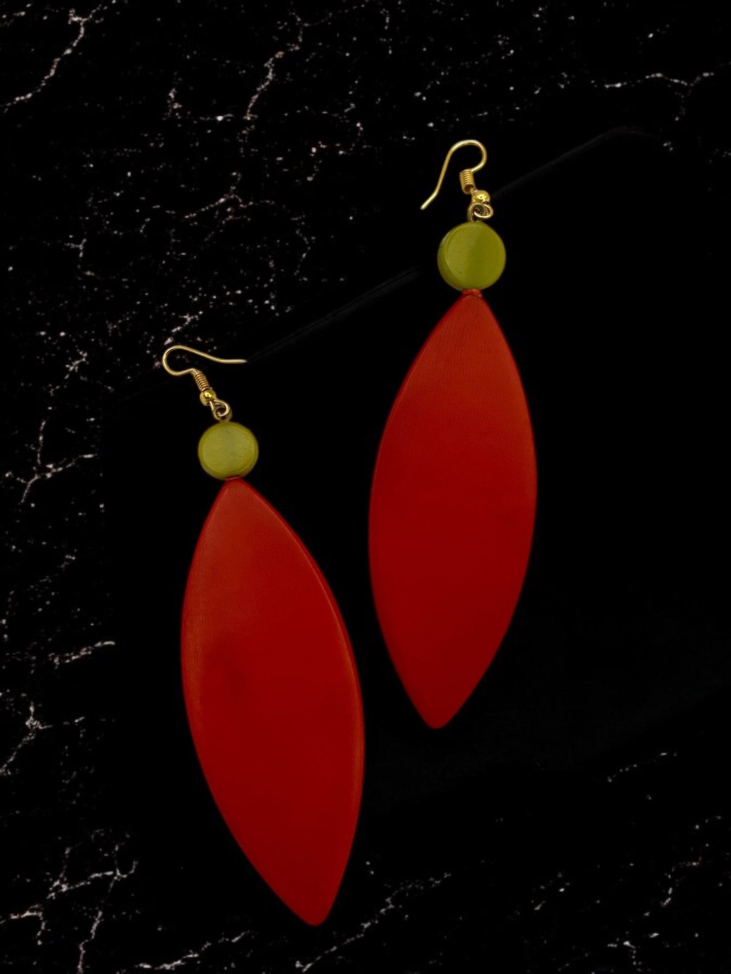 Handcrafted Long Dangle Resin Earrings - Bold Red and Green, Statement Earrings for Women - Fatisha Boutique