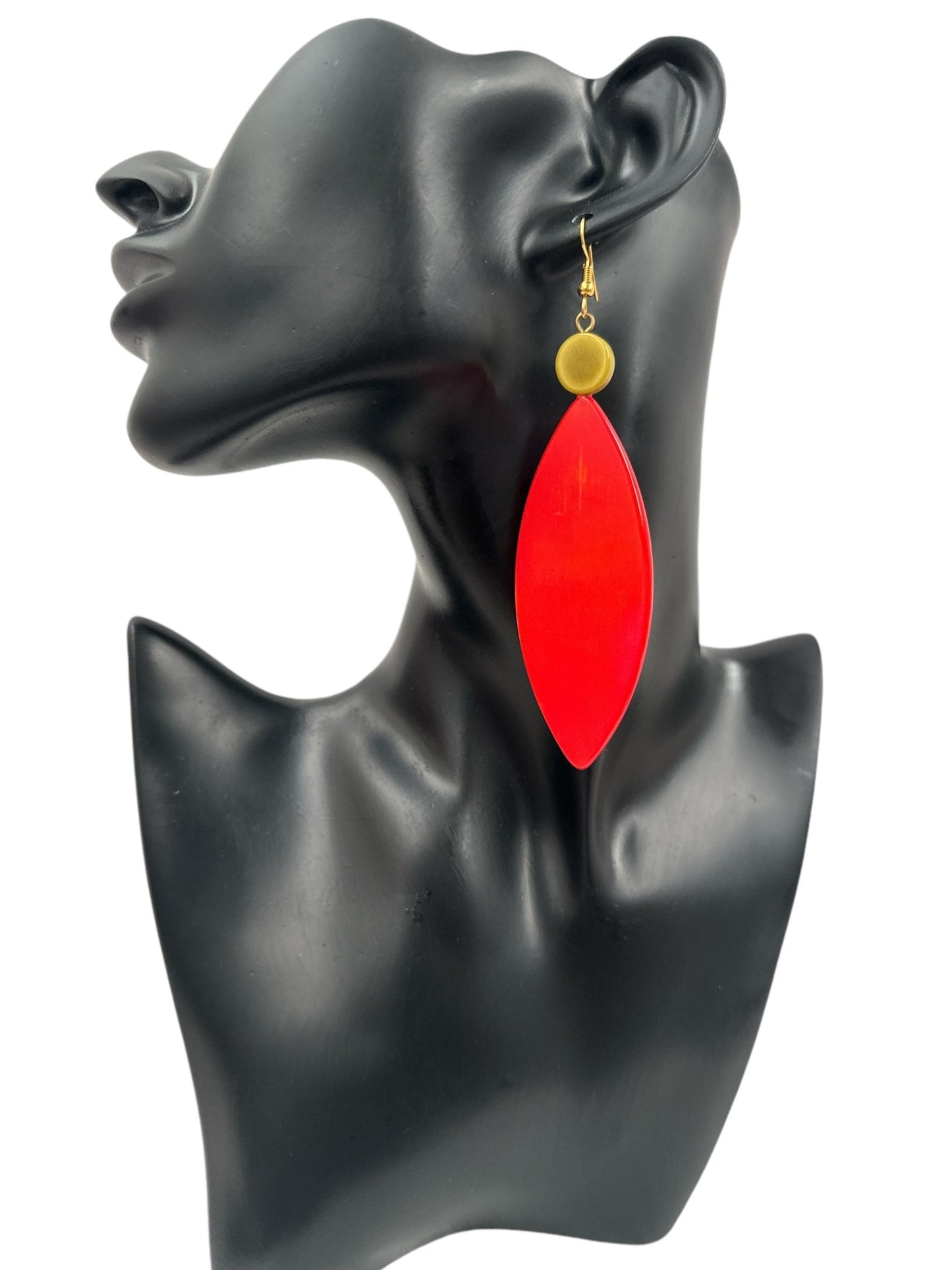 Handcrafted Long Dangle Resin Earrings - Bold Red and Green, Statement Earrings for Women - Fatisha Boutique