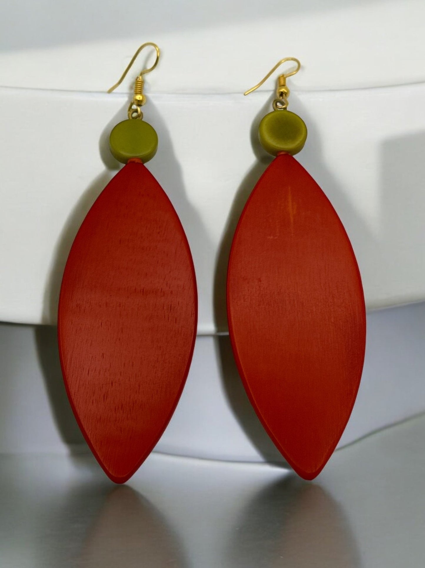 Handcrafted Long Dangle Resin Earrings - Bold Red and Green, Statement Earrings for Women - Fatisha Boutique