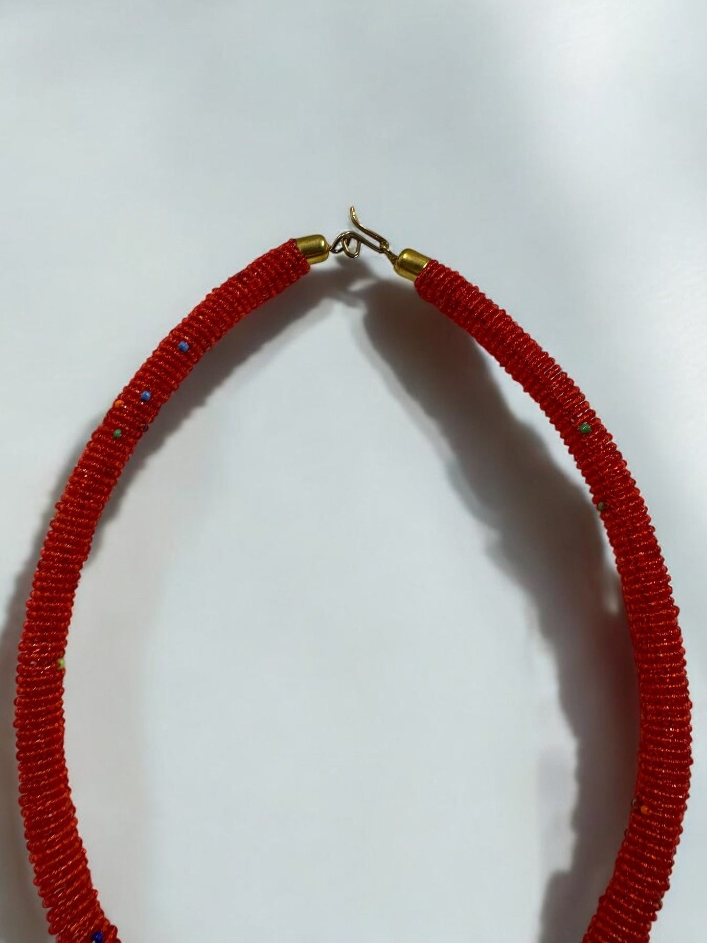 Handmade African Beaded Statement Necklace with Colourful Round Pendant - Fatisha Boutique