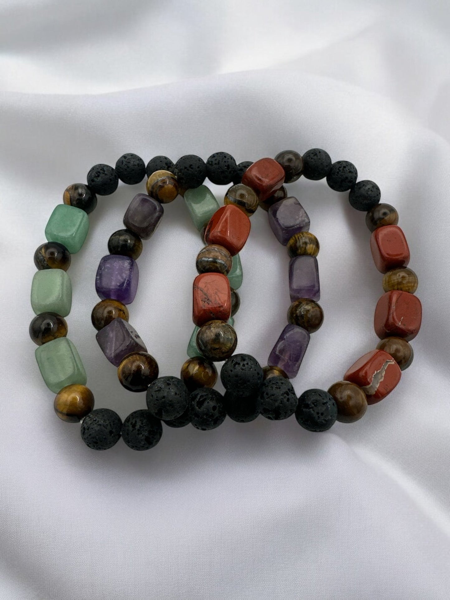 Handmade Beaded Bracelet Set – Lava, Tiger Eye, Amethyst & Aventurine - Fatisha Boutique