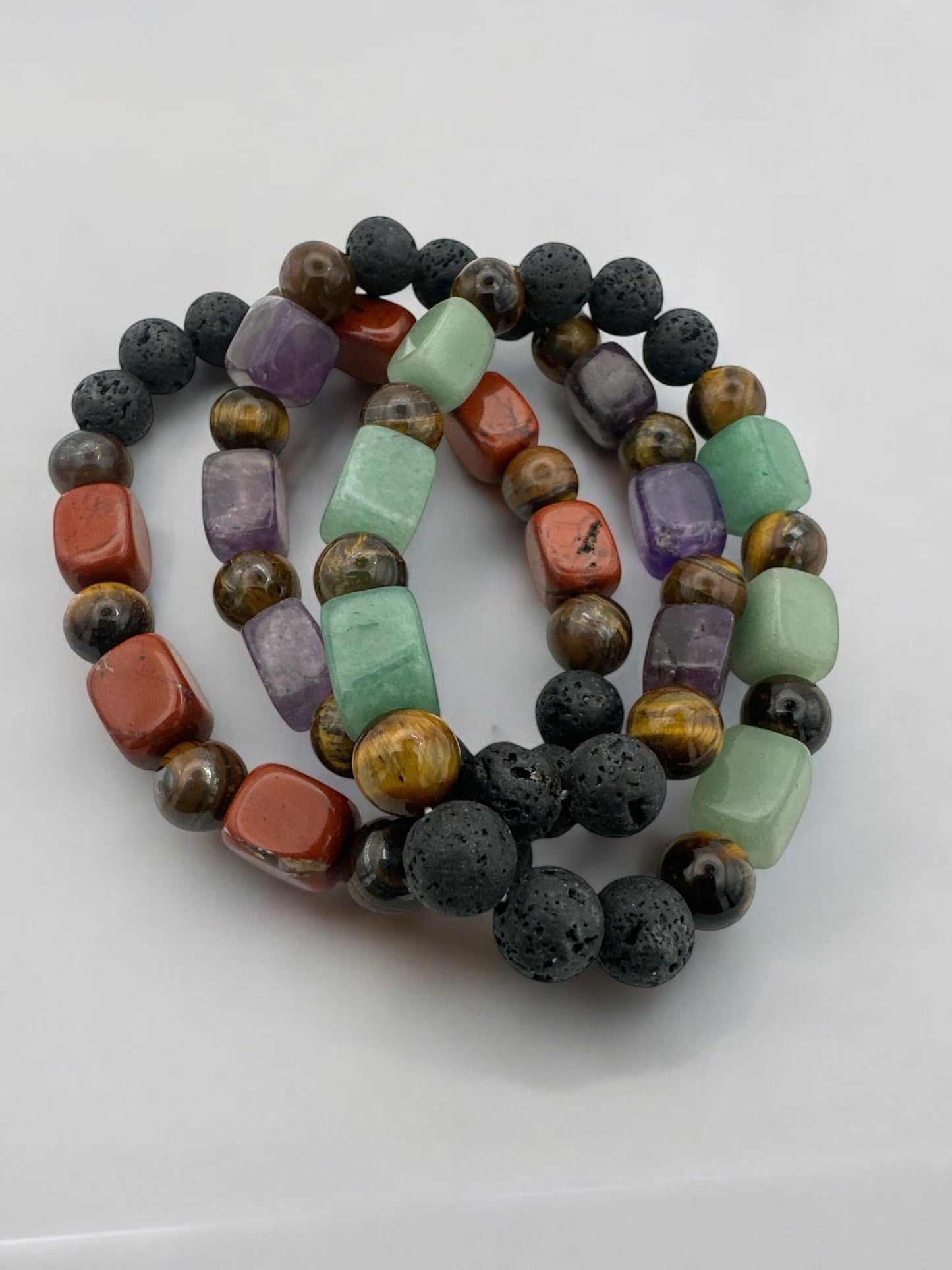 Handmade Beaded Bracelet Set – Lava, Tiger Eye, Amethyst & Aventurine - Fatisha Boutique