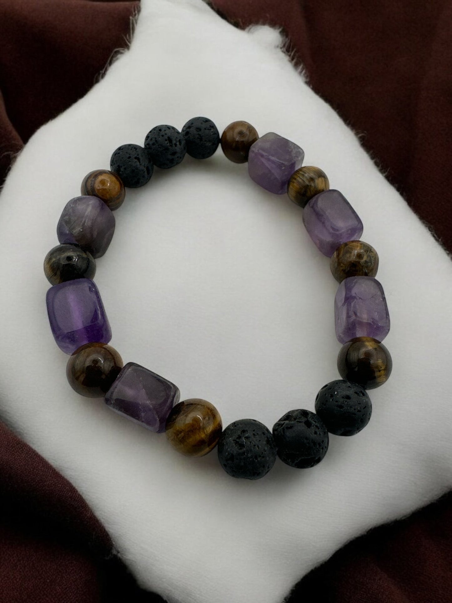 Handmade Beaded Bracelet Set – Lava, Tiger Eye, Amethyst & Aventurine - Fatisha Boutique