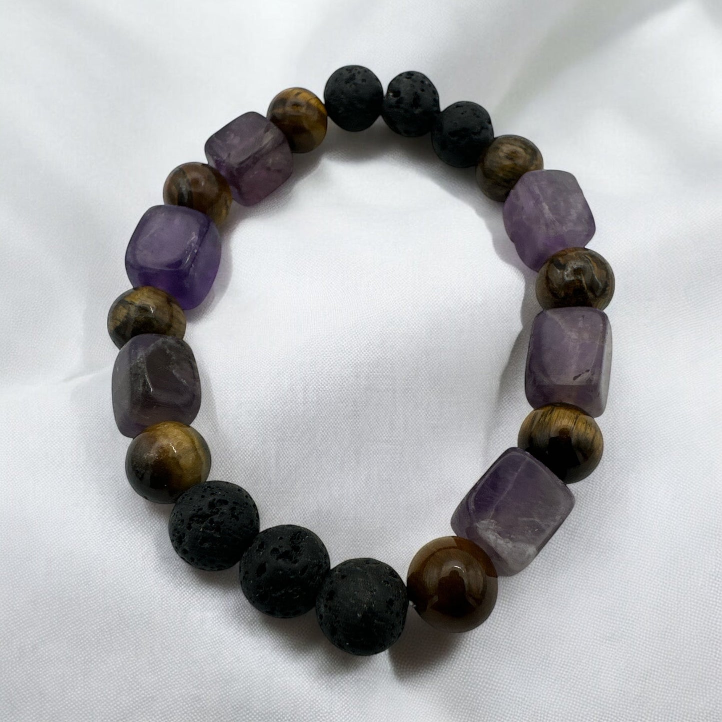 Handmade Beaded Bracelet Set – Lava, Tiger Eye, Amethyst & Aventurine - Fatisha Boutique