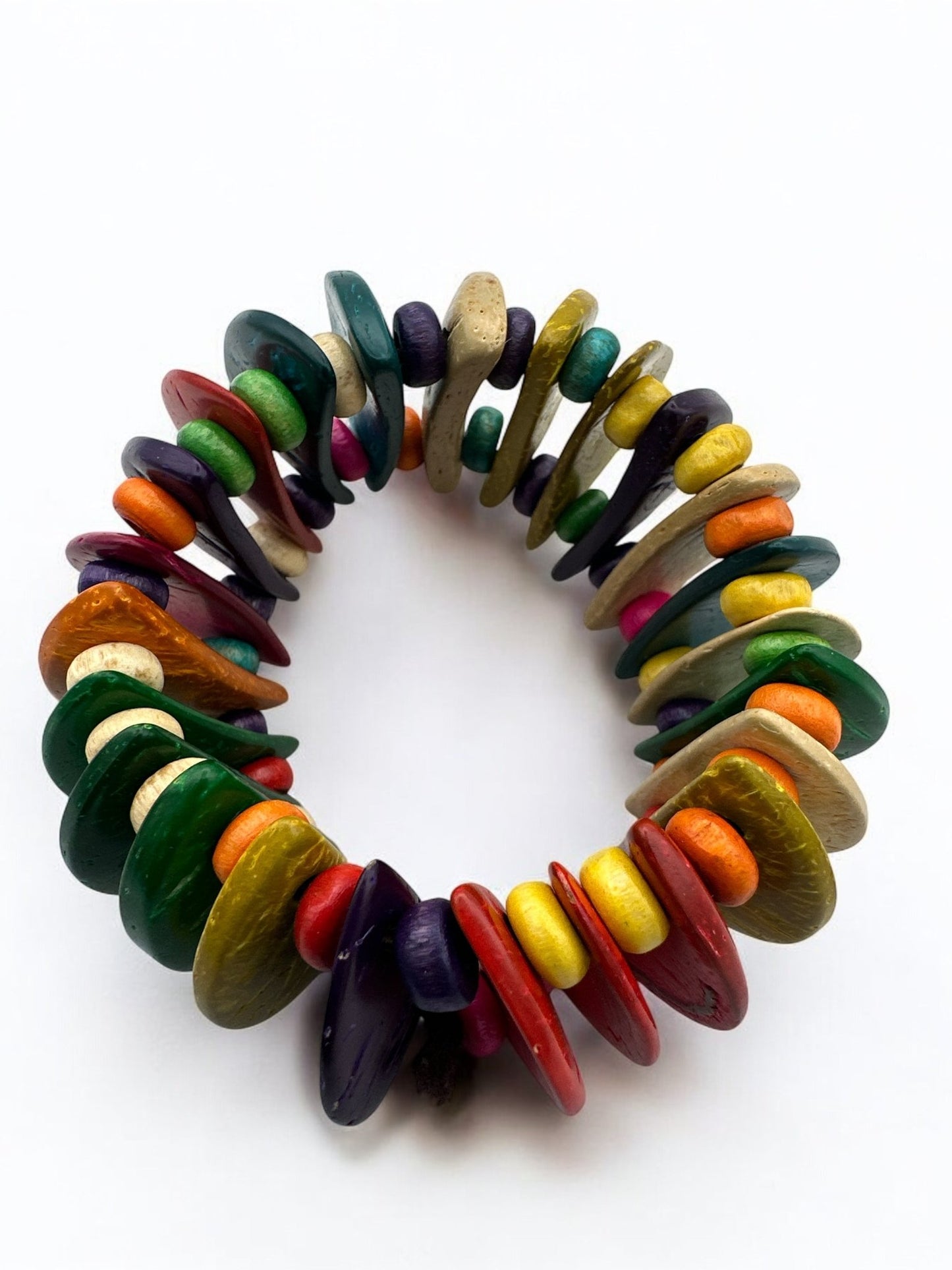 Handmade Coconut Shell Beaded Bracelet – Multi - Coloured Eco - Friendly Bangle - Fatisha Boutique