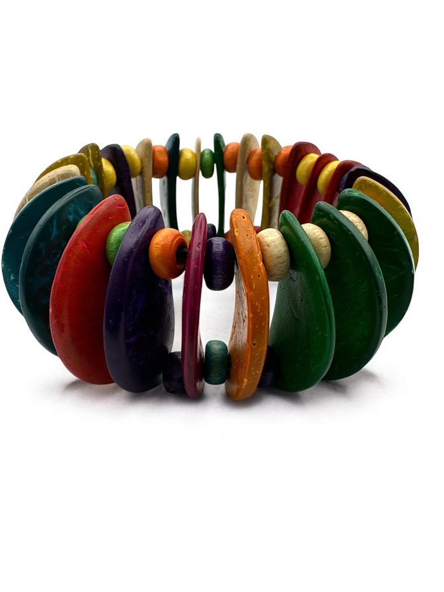 Handmade Coconut Shell Beaded Bracelet – Multi - Coloured Eco - Friendly Bangle - Fatisha Boutique