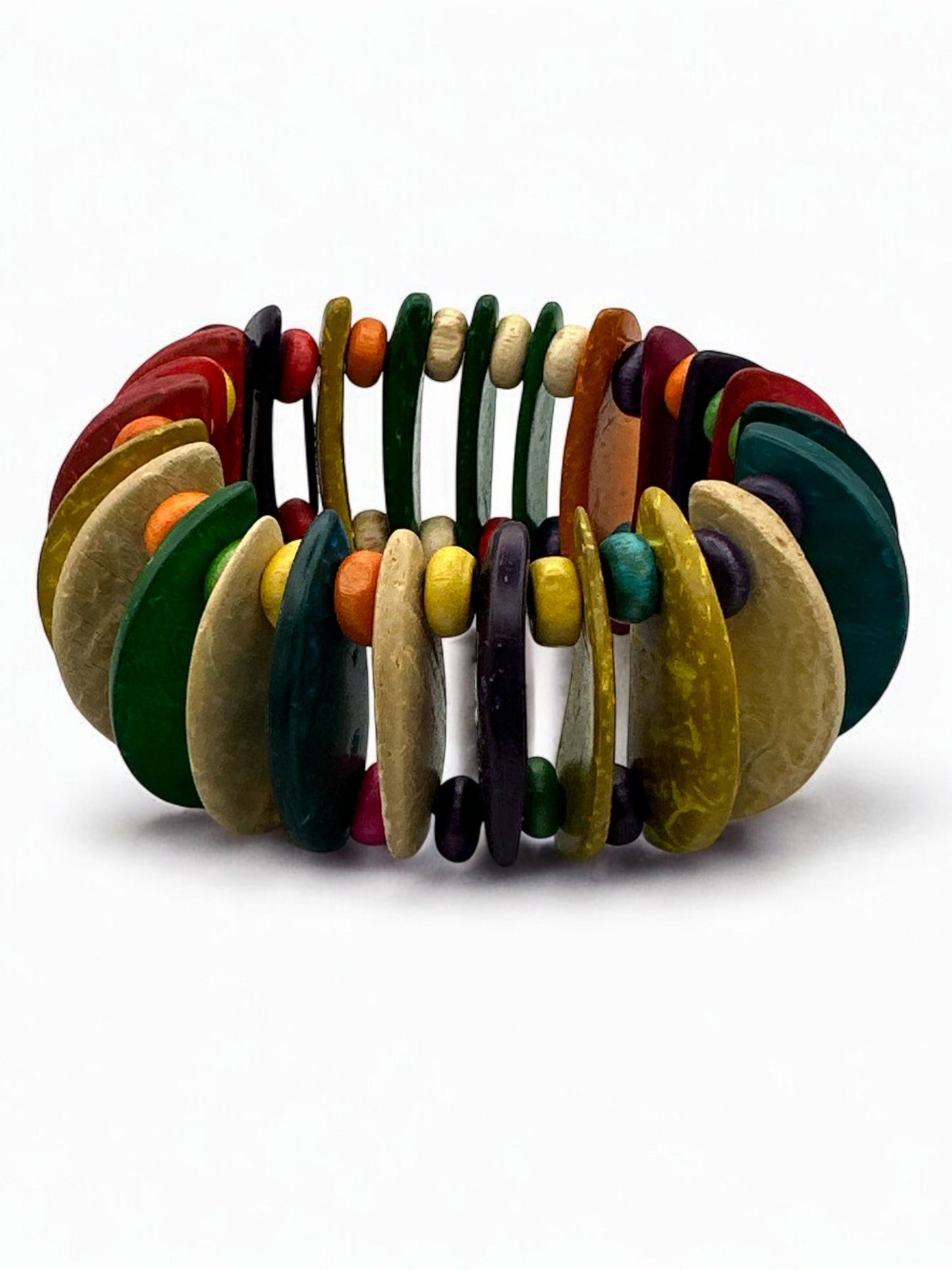 Handmade Coconut Shell Beaded Bracelet – Multi - Coloured Eco - Friendly Bangle - Fatisha Boutique