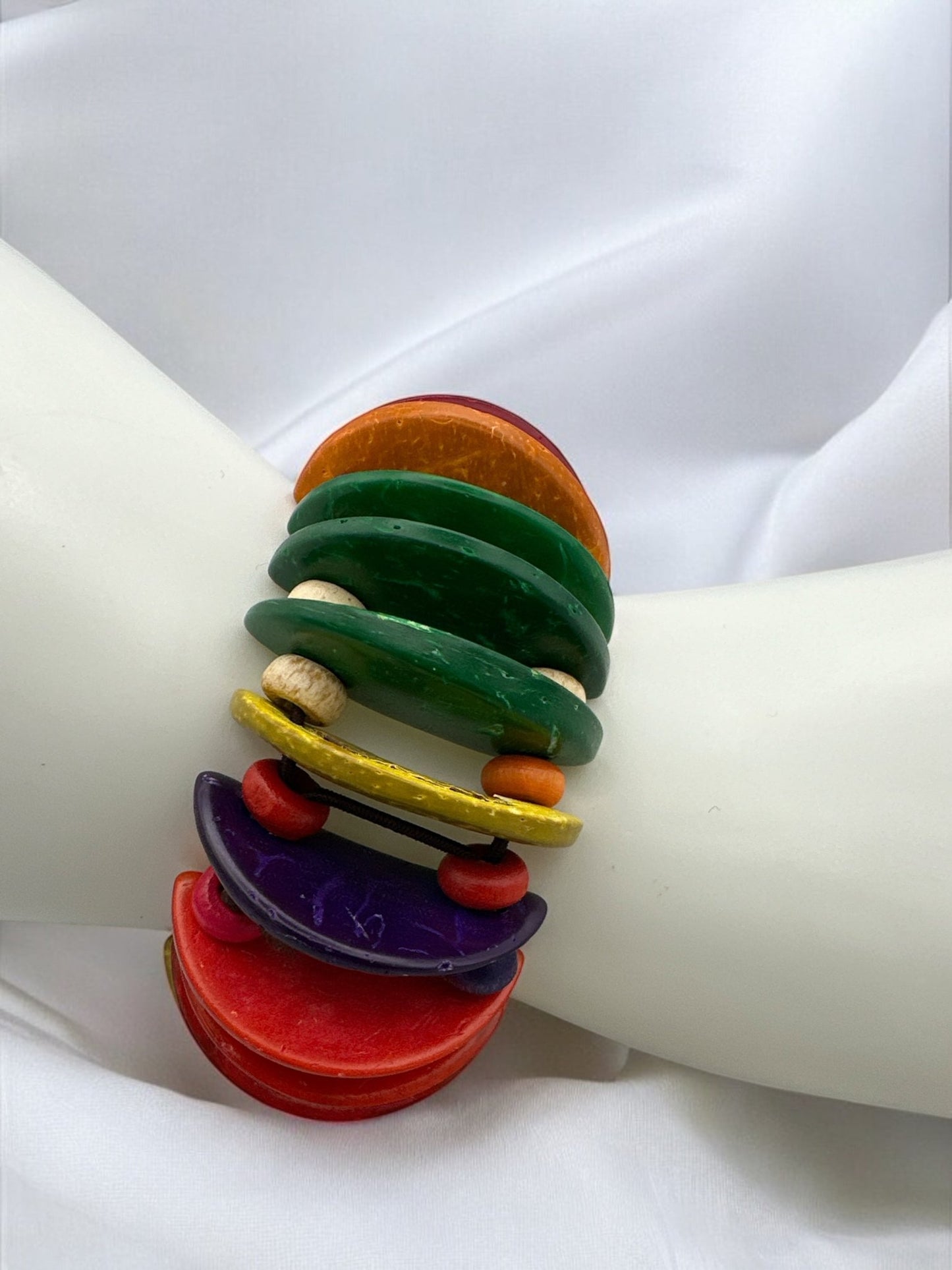 Handmade Coconut Shell Beaded Bracelet – Multi - Coloured Eco - Friendly Bangle - Fatisha Boutique
