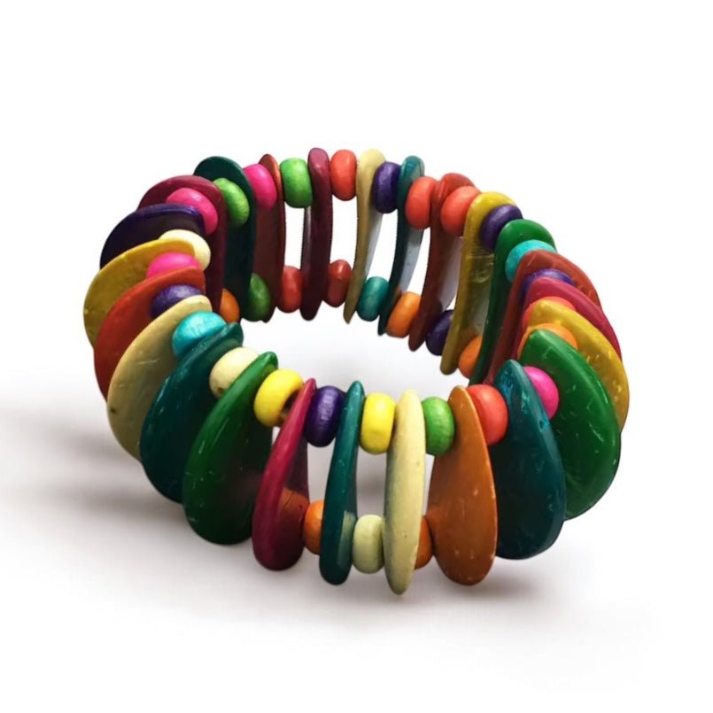 Handmade Coconut Shell Beaded Bracelet – Multi - Coloured Eco - Friendly Bangle - Fatisha Boutique