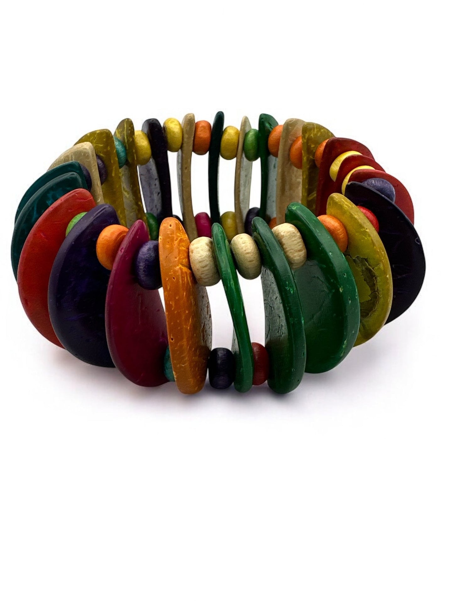Handmade Coconut Shell Beaded Bracelet – Multi - Coloured Eco - Friendly Bangle - Fatisha Boutique