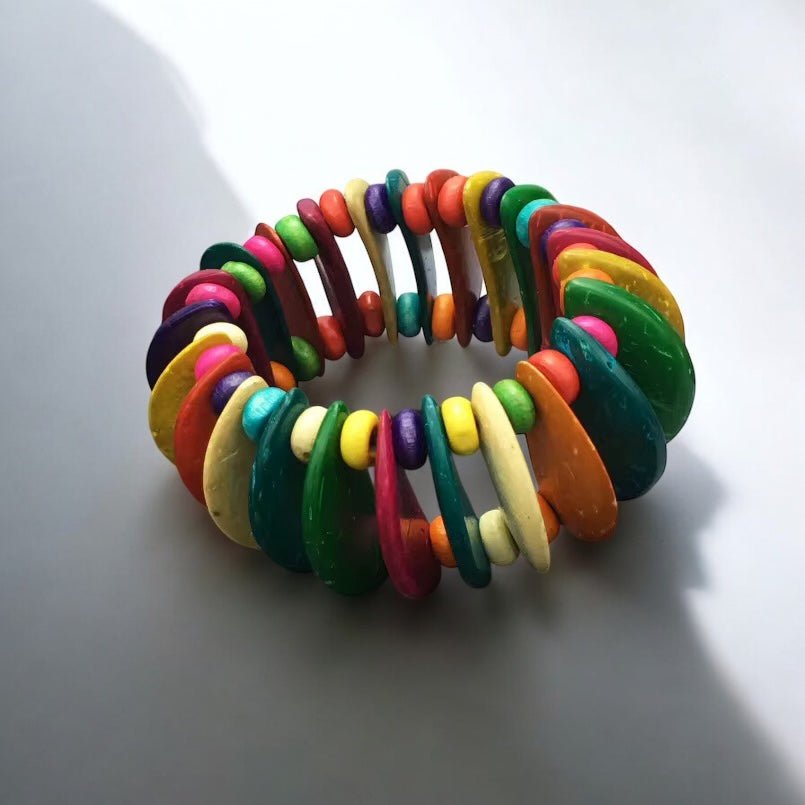 Handmade Coconut Shell Beaded Bracelet – Multi - Coloured Eco - Friendly Bangle - Fatisha Boutique