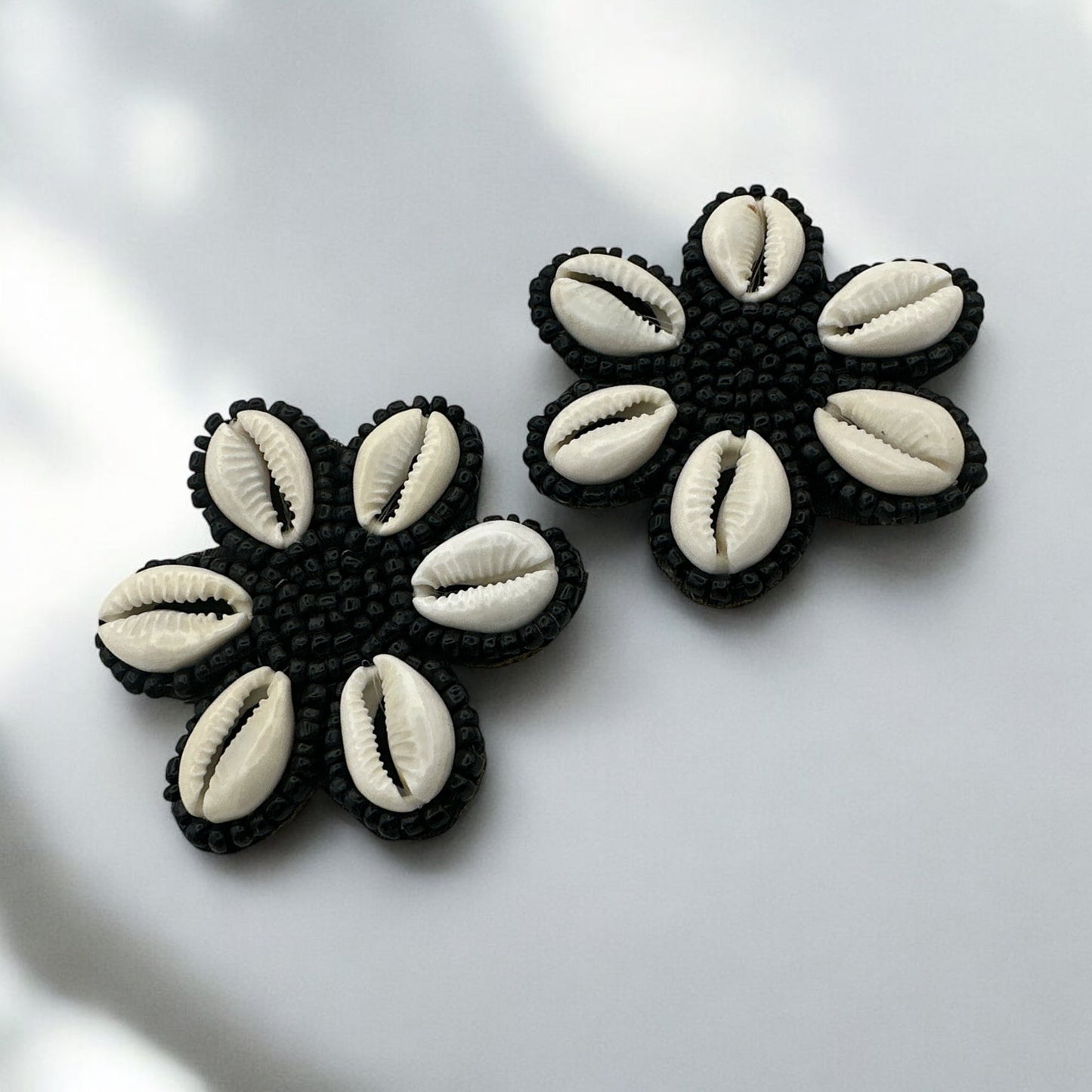 Handmade Cowrie Shell Beaded Earrings - Floral Statement Design - Fatisha Boutique