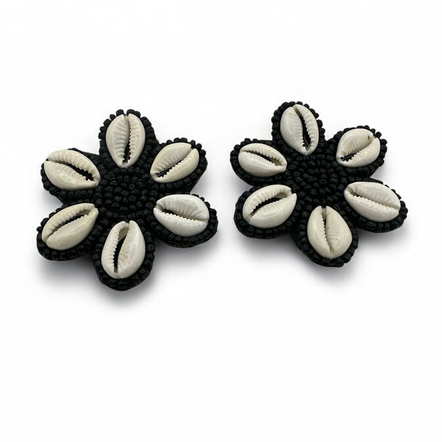 Handmade Cowrie Shell Beaded Earrings - Floral Statement Design - Fatisha Boutique