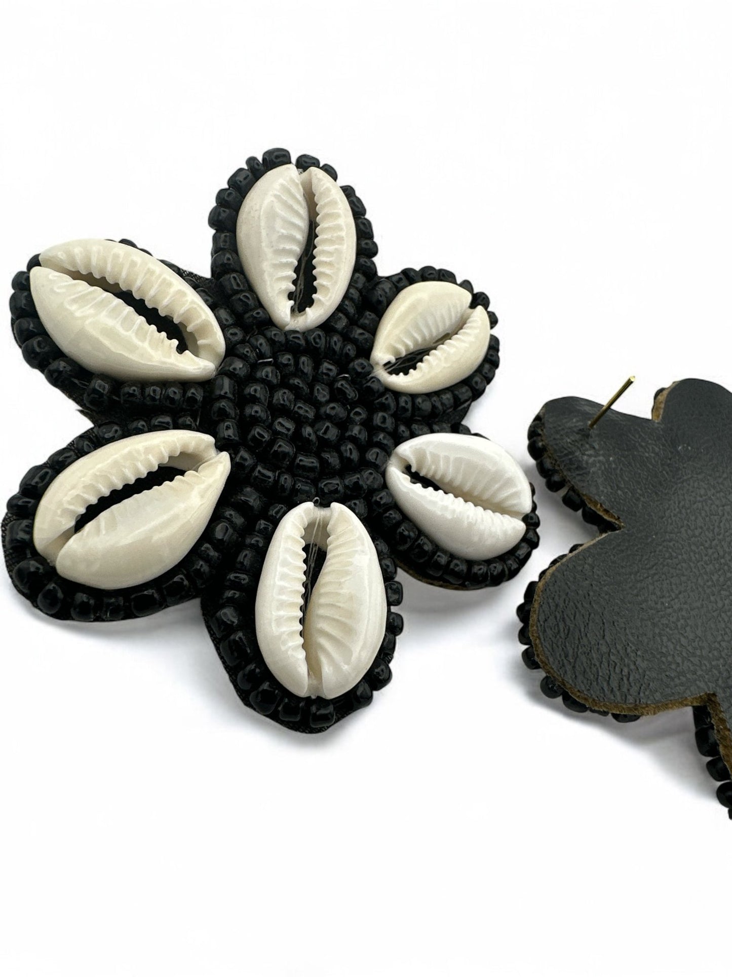 Handmade Cowrie Shell Beaded Earrings - Floral Statement Design - Fatisha Boutique