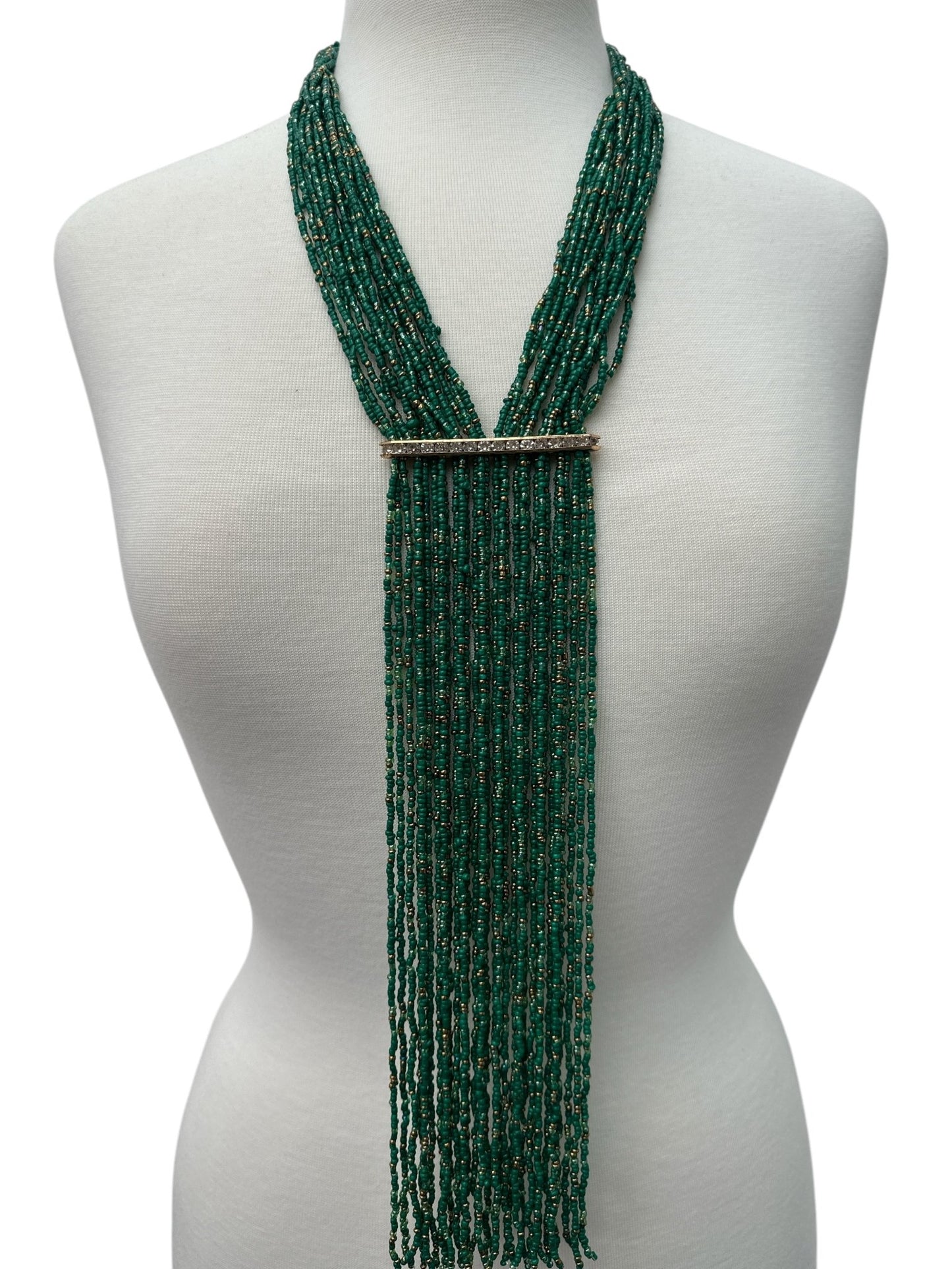 Handmade Green Multi - Strand Beaded Necklace - Elegant Boho Fringe Necklace - Fatisha Boutique