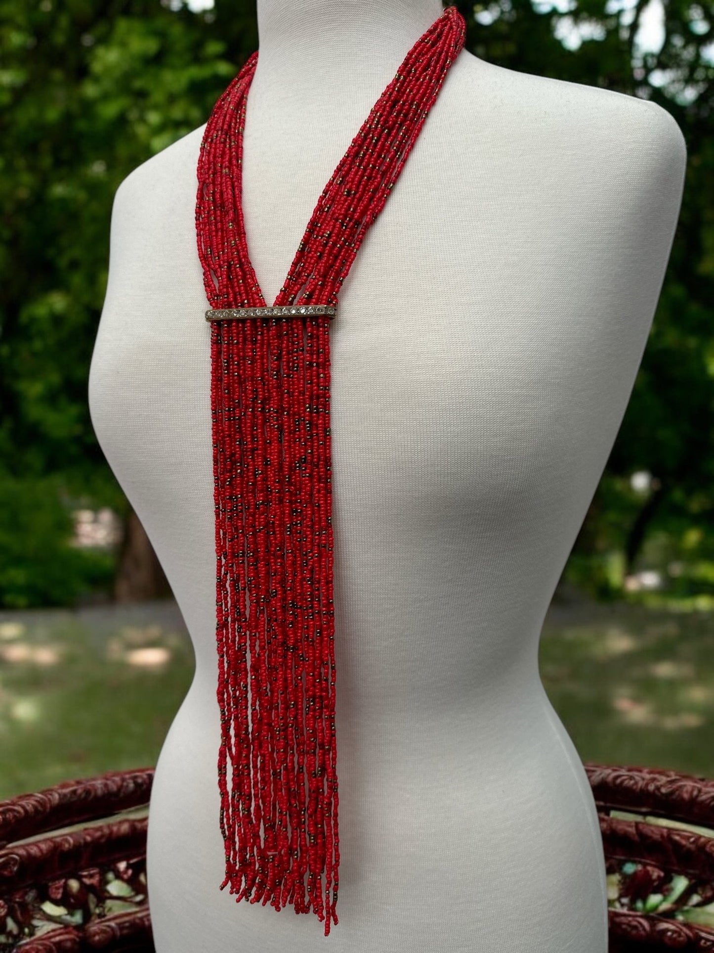Handmade Red Multi - Strand Beaded Necklace - Elegant Boho Fringe Necklace - Fatisha Boutique