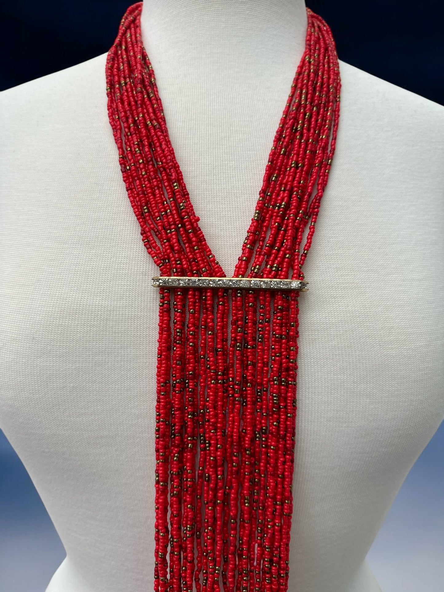 Handmade Red Multi - Strand Beaded Necklace - Elegant Boho Fringe Necklace - Fatisha Boutique