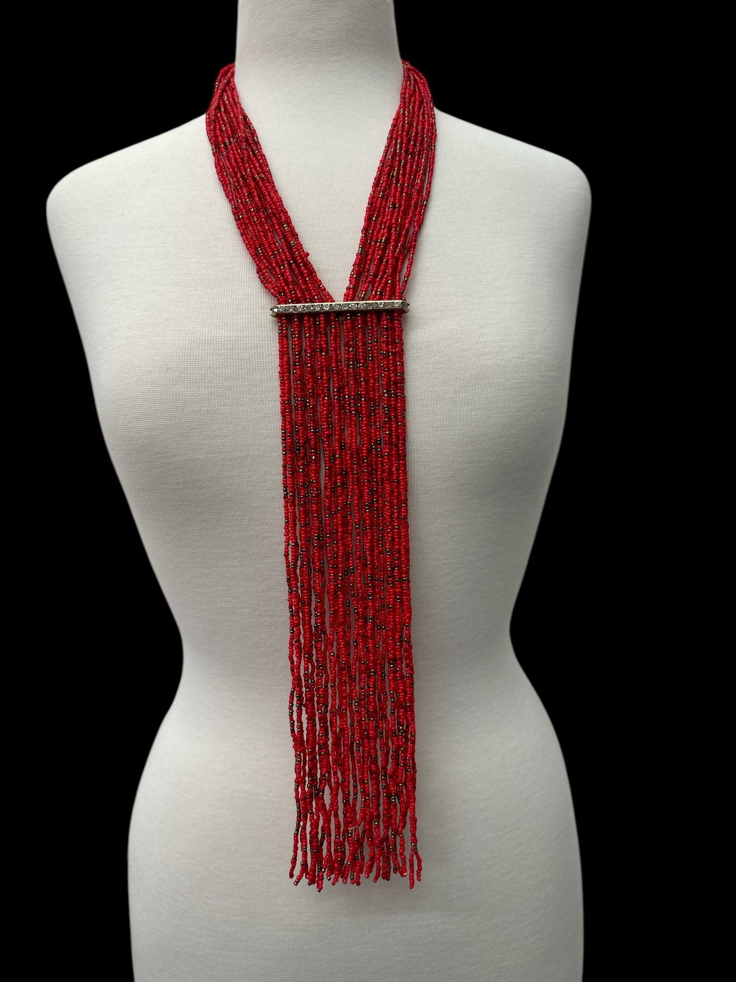 Handmade Red Multi - Strand Beaded Necklace - Elegant Boho Fringe Necklace - Fatisha Boutique