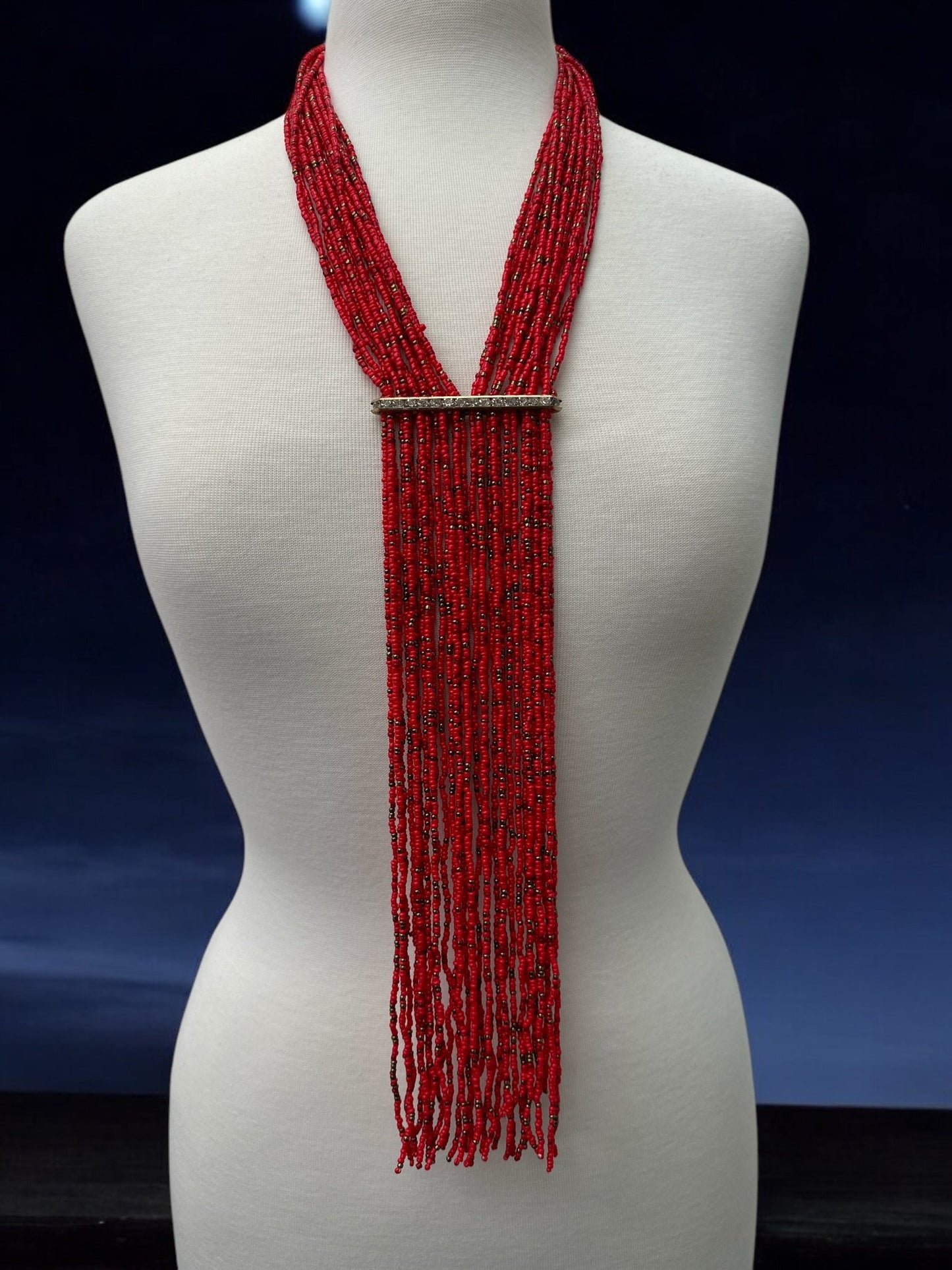 Handmade Red Multi - Strand Beaded Necklace - Elegant Boho Fringe Necklace - Fatisha Boutique