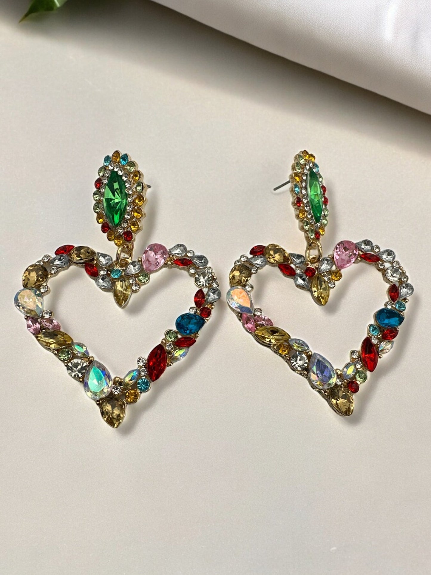 Heart Shaped Rhinestone Sparkle Statement Dangle Earrings - Fatisha Boutique