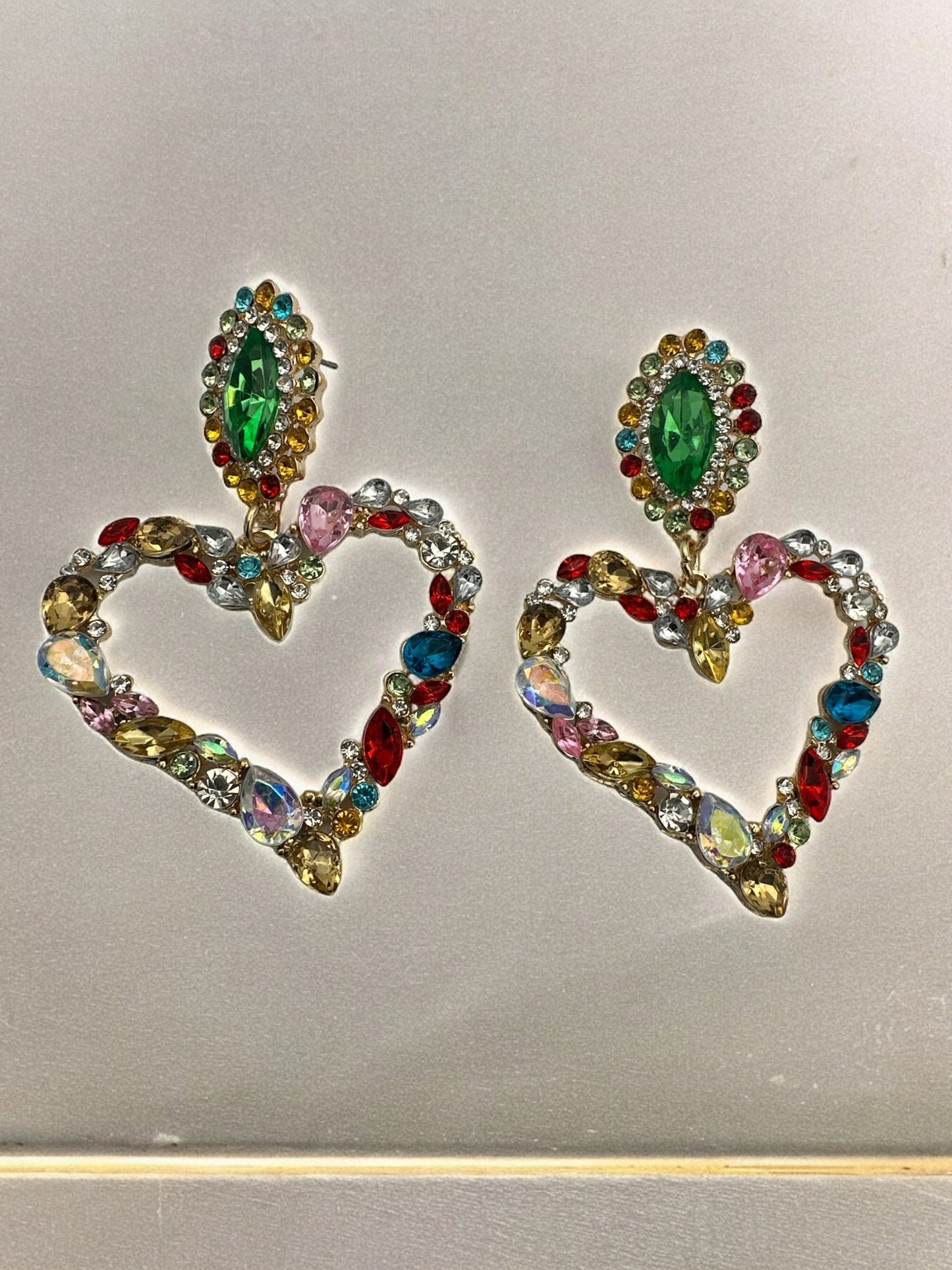 Heart Shaped Rhinestone Sparkle Statement Dangle Earrings - Fatisha Boutique