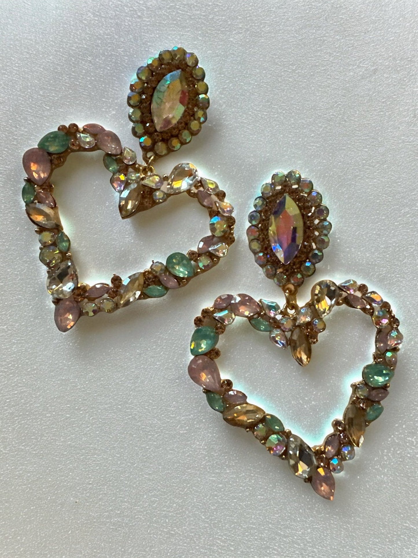 Heart Shaped Rhinestone Sparkle Statement Dangle Earrings - Fatisha Boutique
